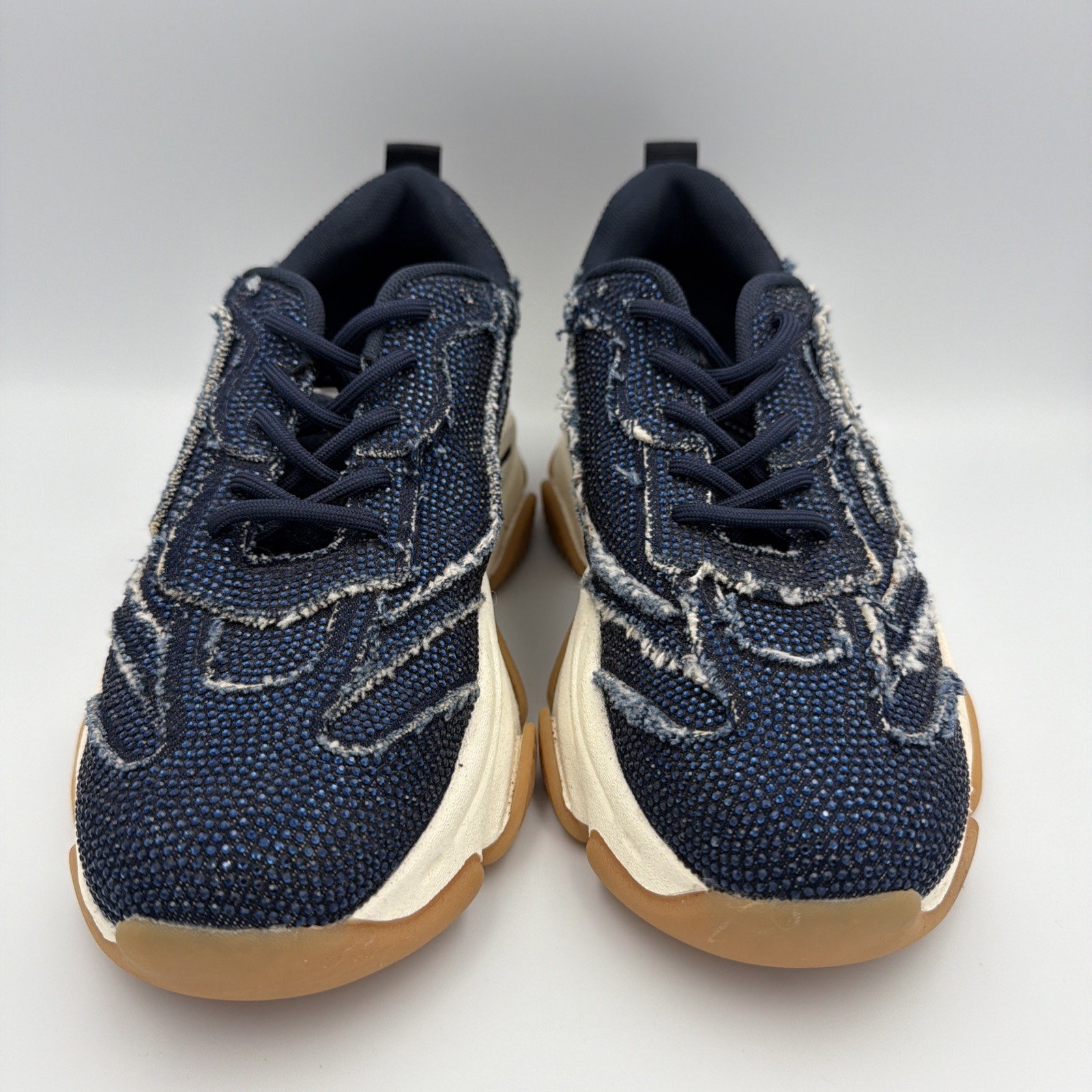 Steve Madden Designer Wmns Sz 8.5 M Permit Luxury Rhinestone Dark Blue Sneakers
