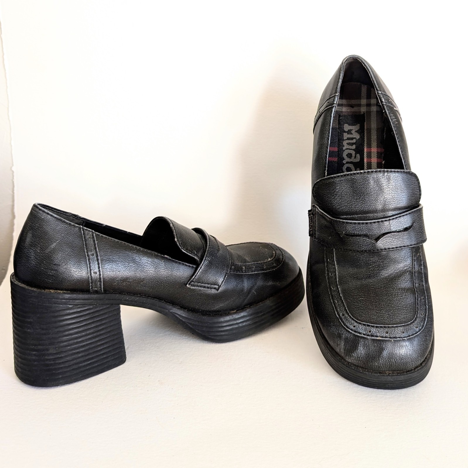 Vintage Mudd Y2K Black Chunky Block Heel Platform Loafer Shoes Size 8 90’s RARE