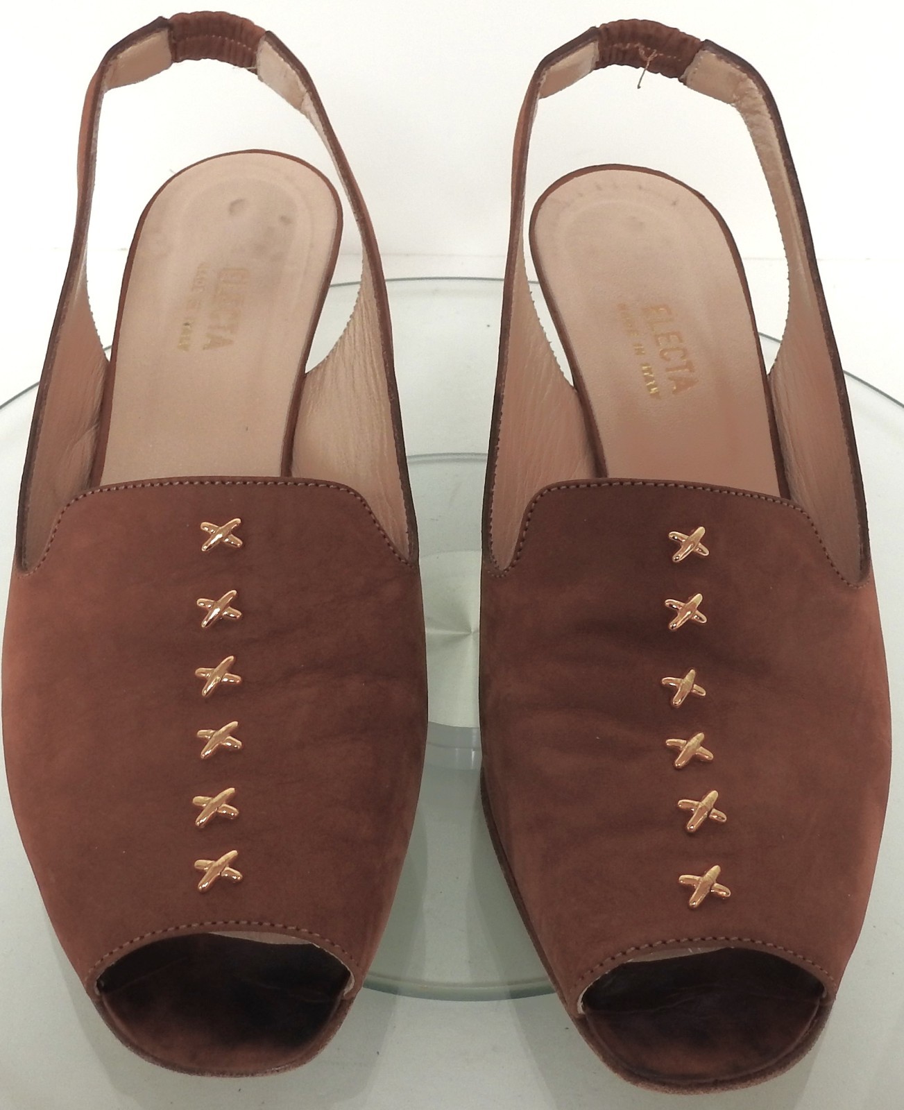Electa Vero Cuoio Italy Brown Nubuk Sling Back Heels sz 7.5 EU 38 *ship w/o box