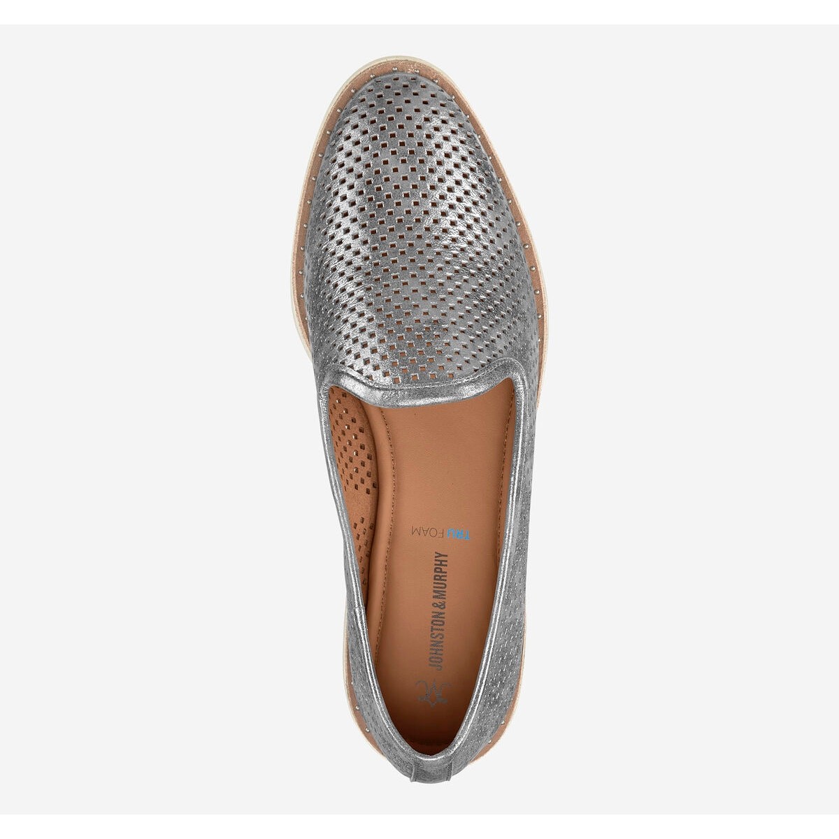 Johnston & Murphy Mitzi Perfed Venetian Metallic Loafers Silver Sz 6.5 NWOB $158