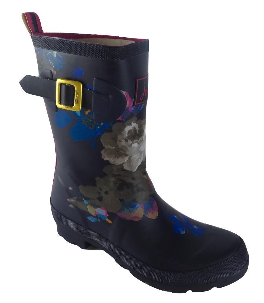 New NIB Joules Navy Blue Pink Floral Rubber Molly Mollywelly Rain Boots Rainboot