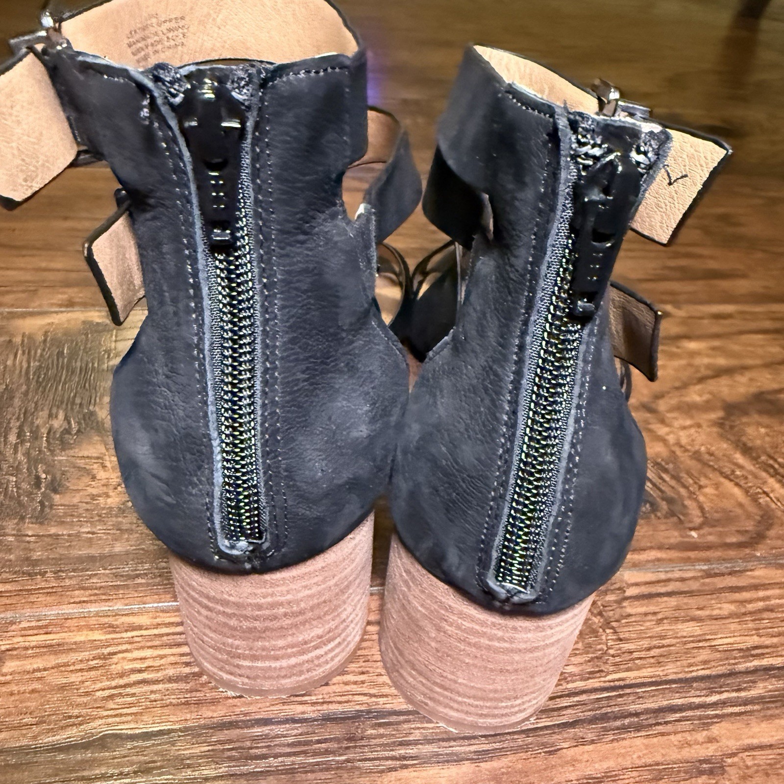 Gianni Bini 2.5in Block Heels Womens Black Leather Strappy Ankle Strap Size 10M