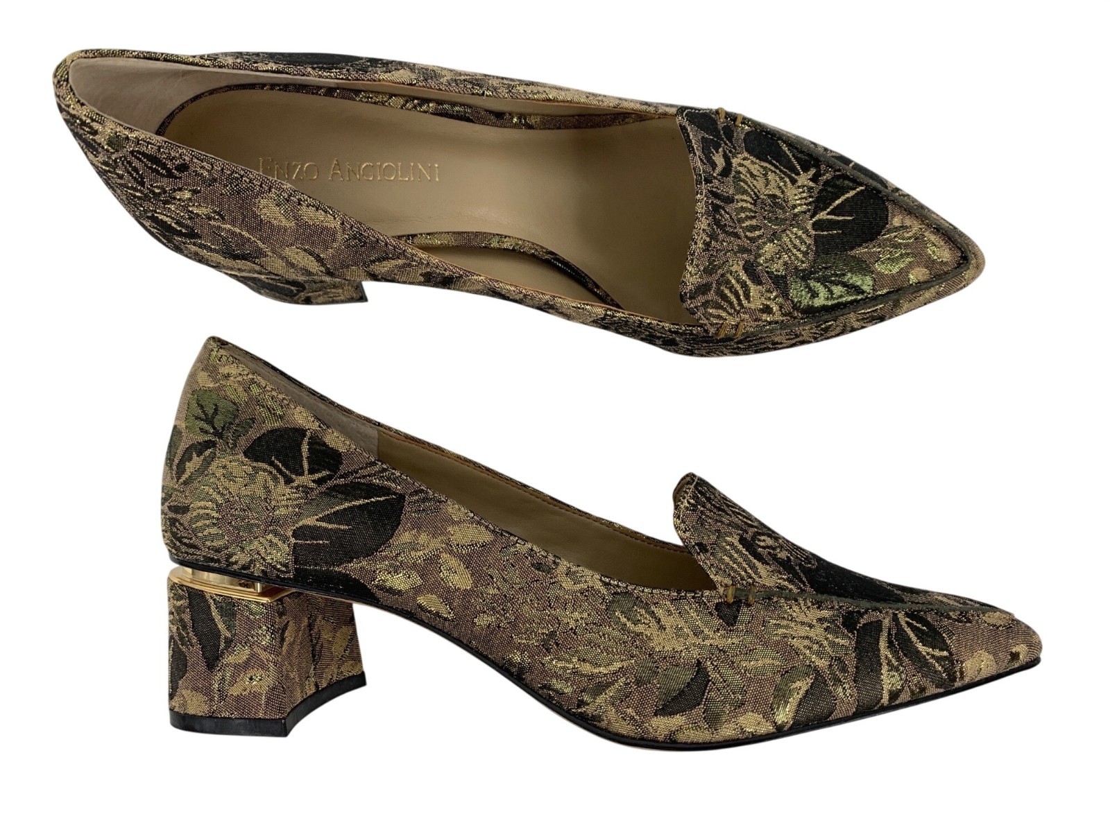 Enzo Angiolini Denna Womens Brocade Floral Pointed Toe Heels 8.5M Gold & Black