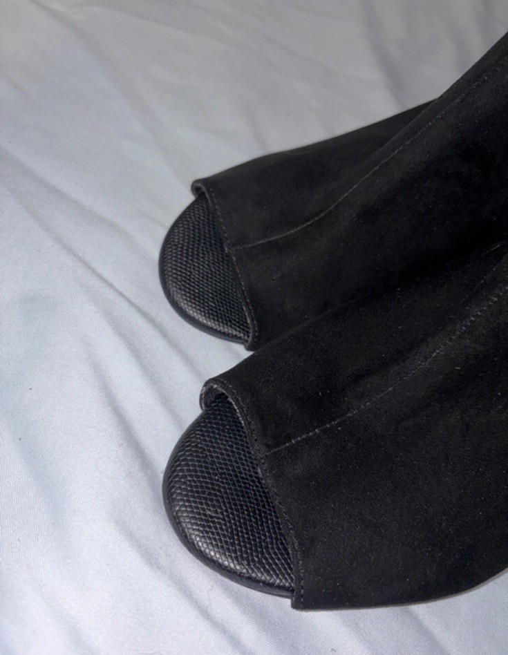 Thalia Sodi Kaarmen Peep Toe Heeled Ankle Boots, Size 8, Suede & Faux Leather