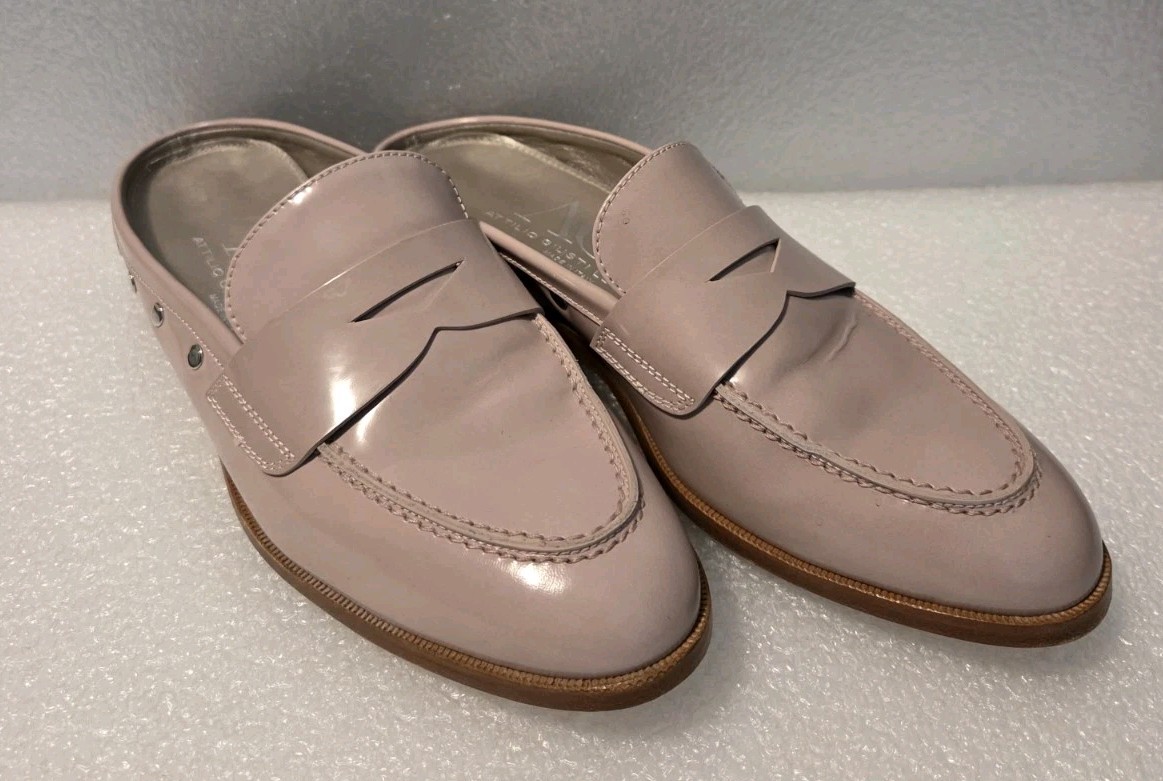 Attilio Giusti Leombruni AGL Penny Loafers Mule 39 Stud Trim Pale Raby Nude
