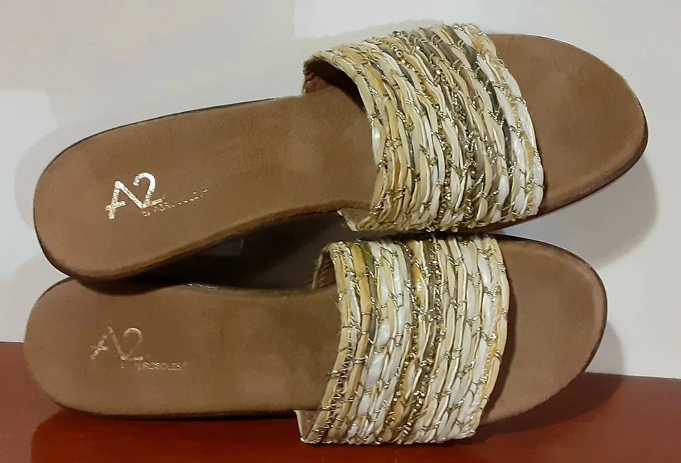 A2 By Aerosoles Say Yes Woven Casual Wedge Heel Gold Multicolor Sandal Size 8.5M