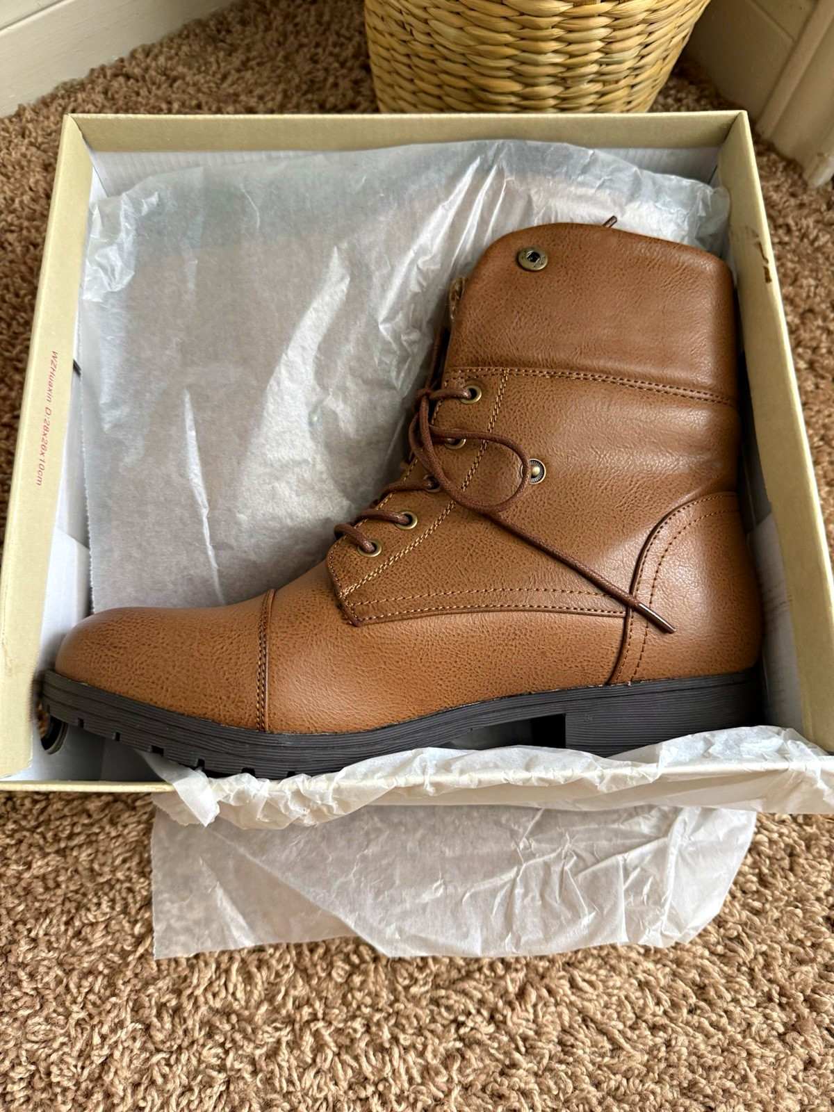 Jessica Cline Women’s Brown Leather Lace-Up Ankle Bootie Knit Cuff 9.5M