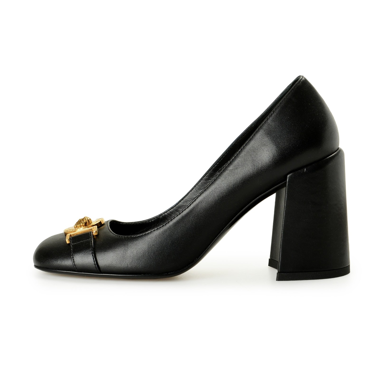 Versace Women’s Gold Medusa Black Leather High Heel Pump Shoes US 11 IT 41