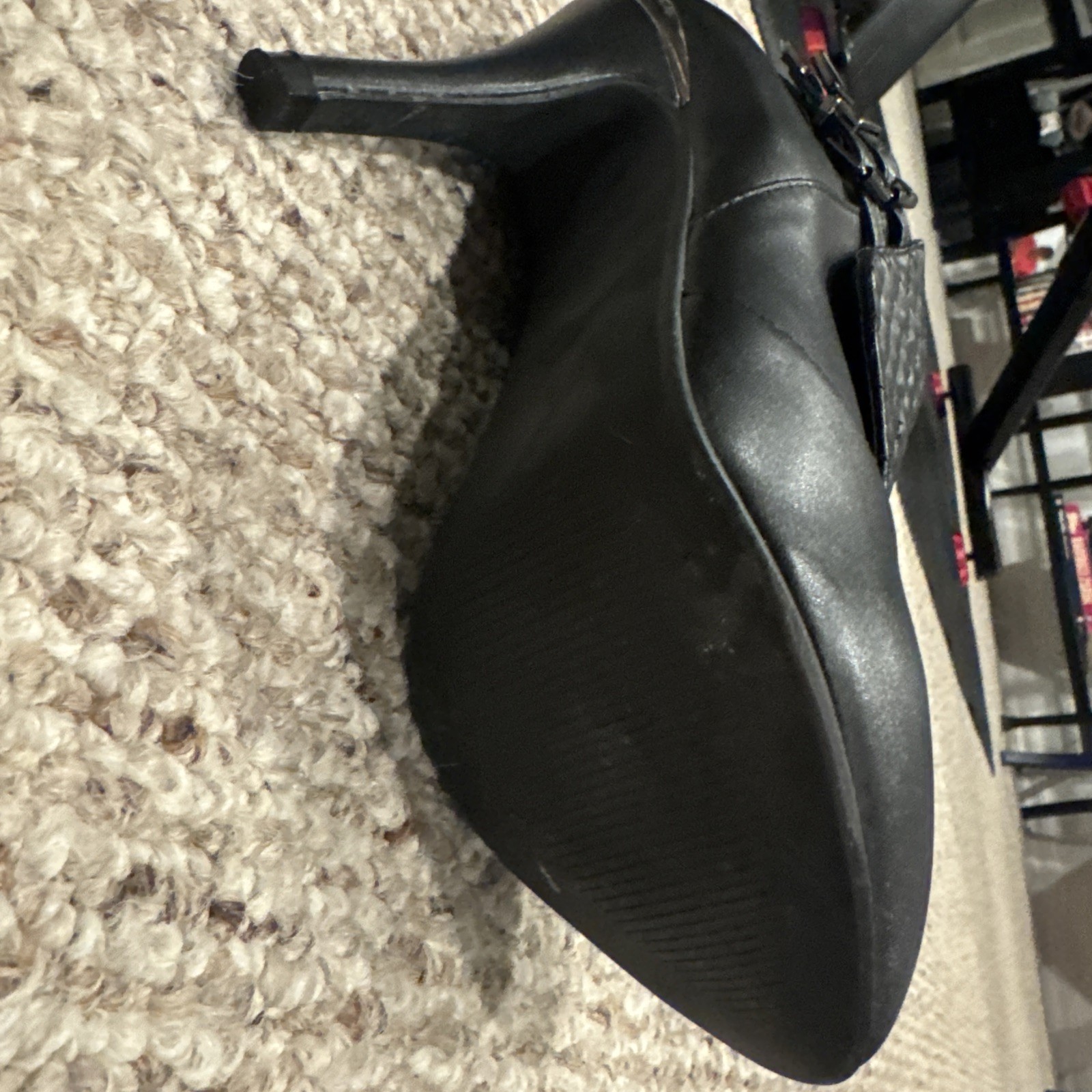 Torry Woman’s Heels Size 6.5 Black Leather Zipper Strap Shoes