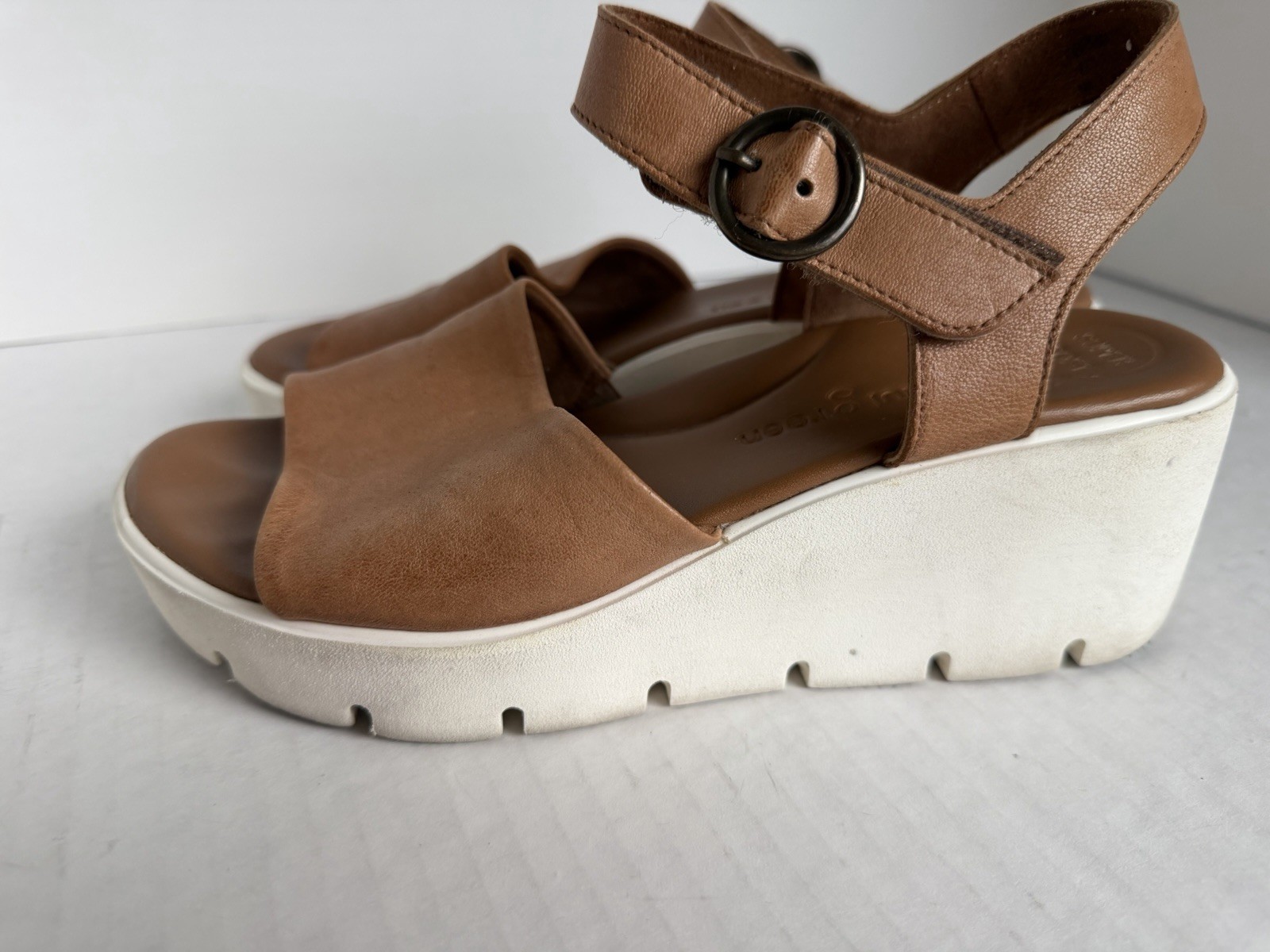 Paul Green Women’s Tan Leather Platform Wedge Sandals Size 4 1/2 UK 7 US