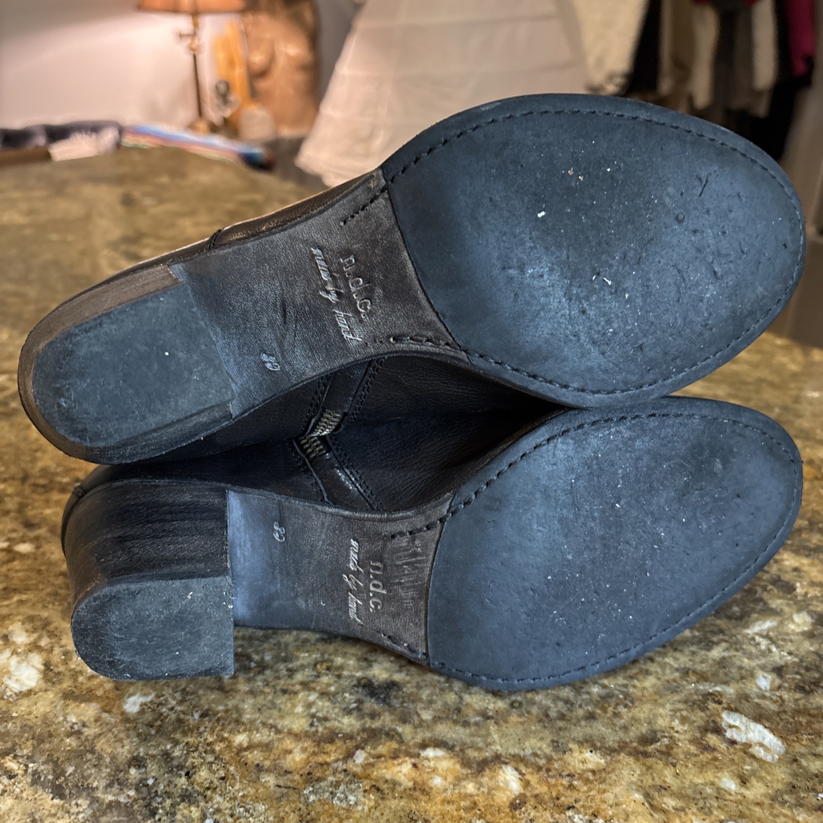 N.D.C. Made by Hand Women Black Leather Heeled Ankle Boots 39 US 9