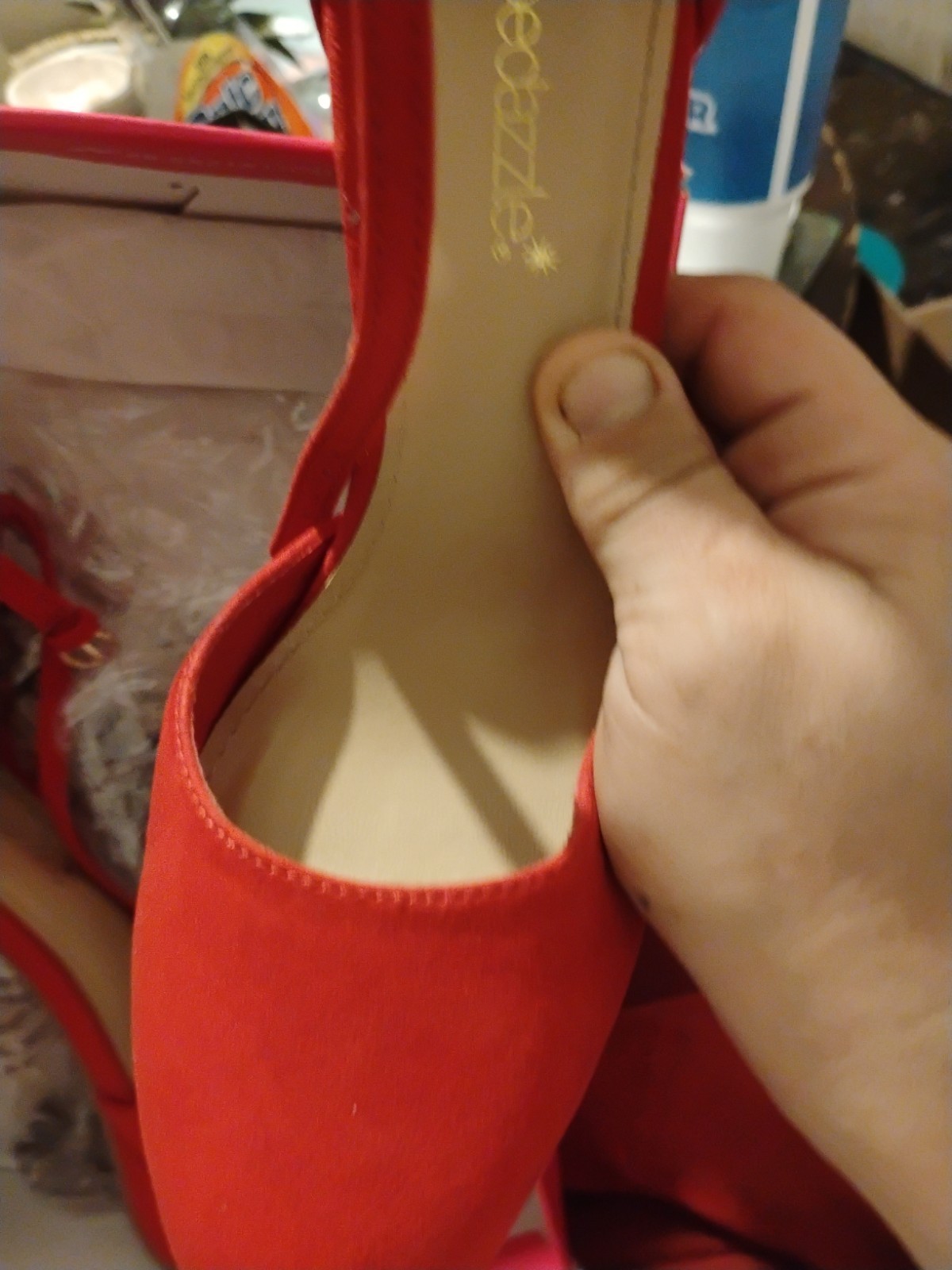 ShoeDazzle Red Platform Block Heel Ankle Strap Closed Toe Women’s US size 9.5