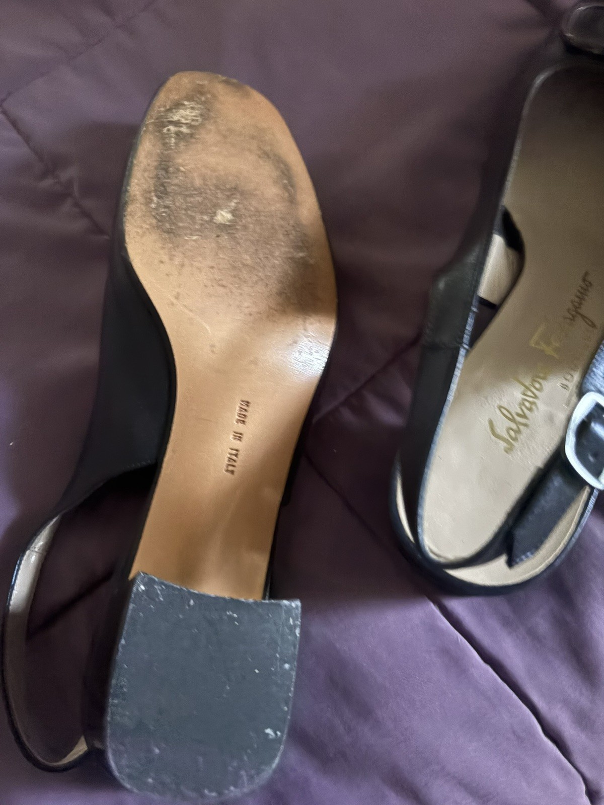 SALVATORE FERRAGAMO sz 8 B black leather vintage slingback shoes heels