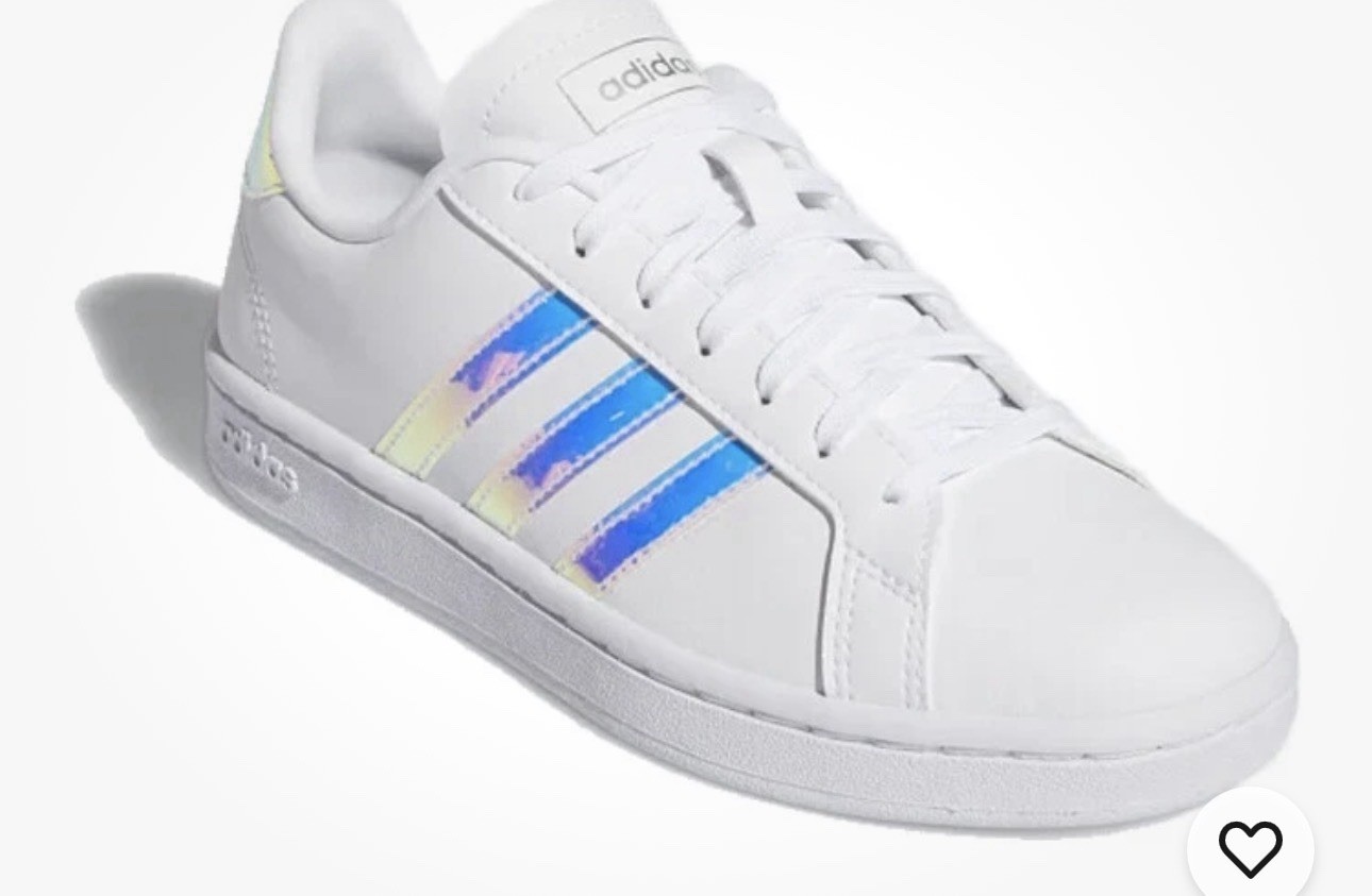 adidas White Iridescent Stripe Low Top Athletic Shoes
