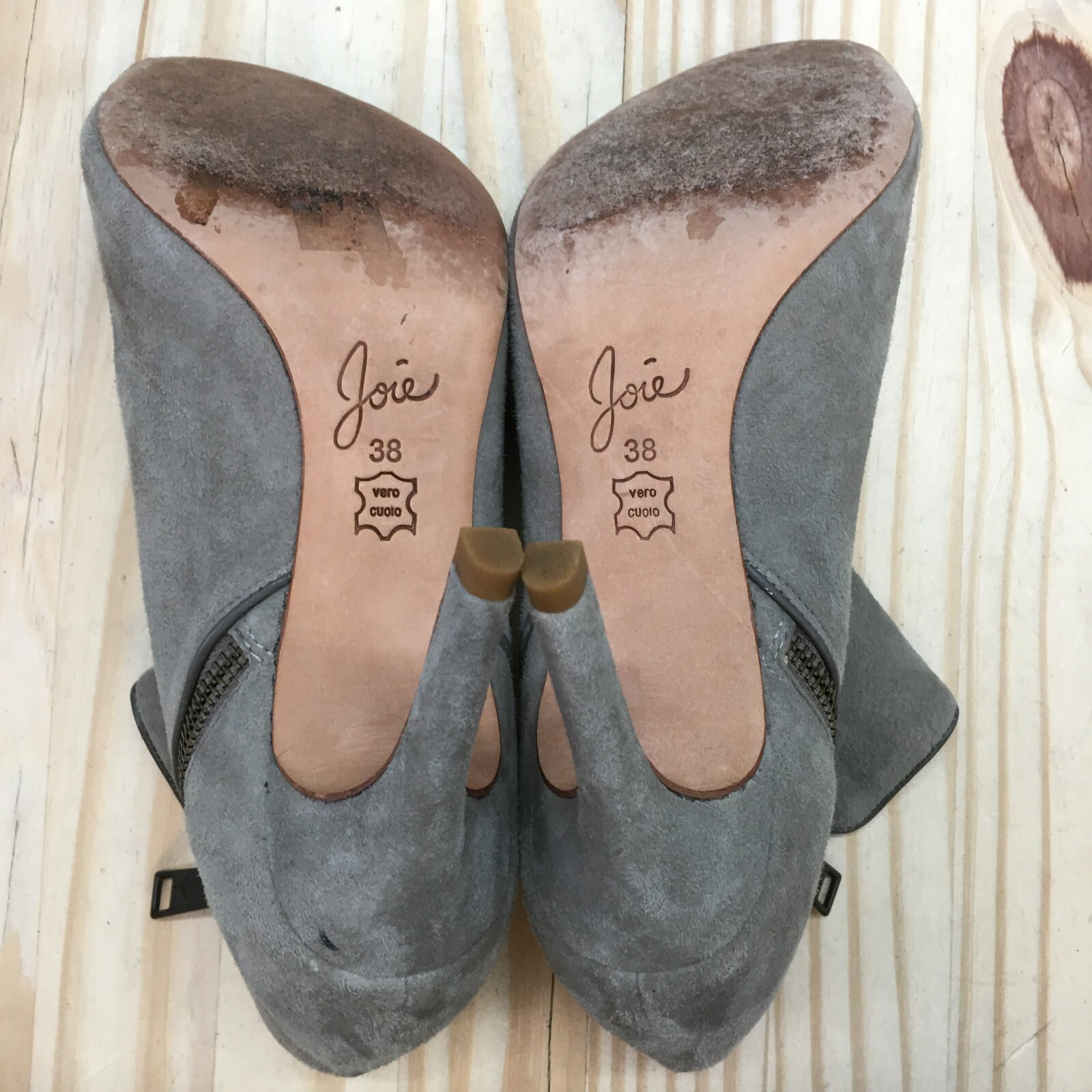 Joie Boots Womens 38 Ankle Booties Gray Suede Stiletto Heels Peep Toe Zip