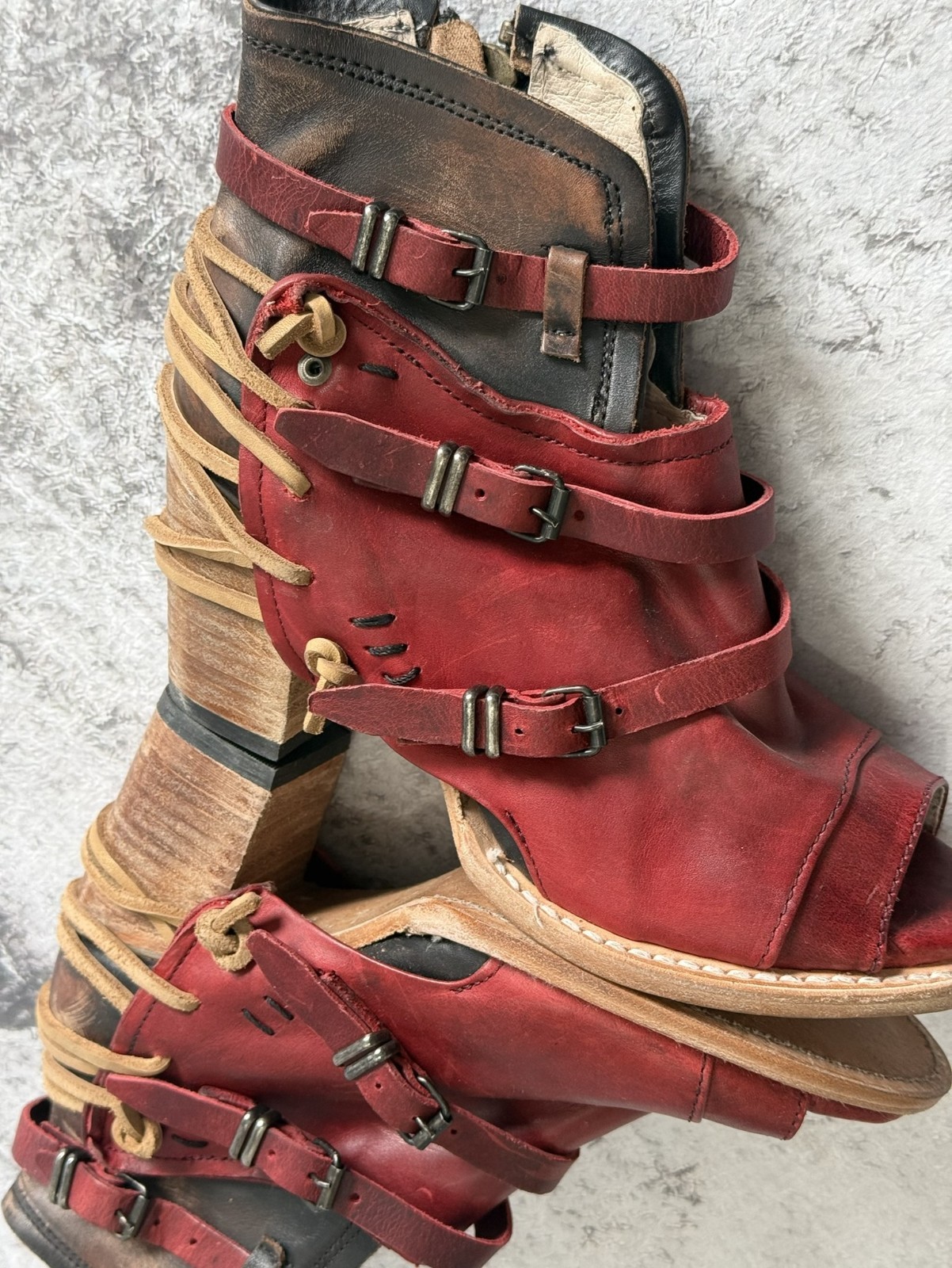 Freebird by Steven Carter Red Sandals Women’s Leather Strappy Boho Biker US 7