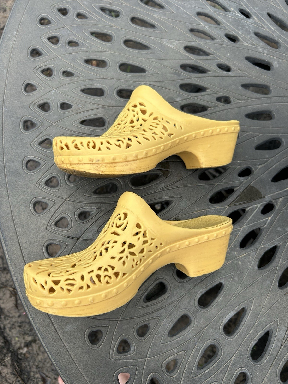 Dansko Women’s Yellow Floral Cut-Out Slip-On Clog Mule, US 8.5 EU 39