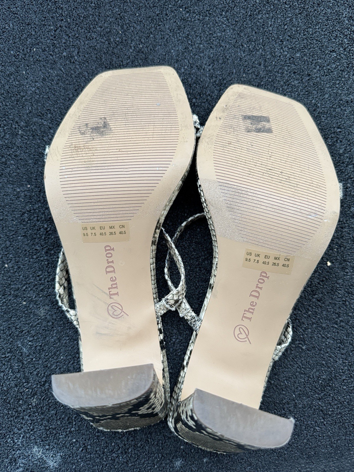 The Drop Snakeskin Strappy Mule Heels Square Toe Womens 9.5