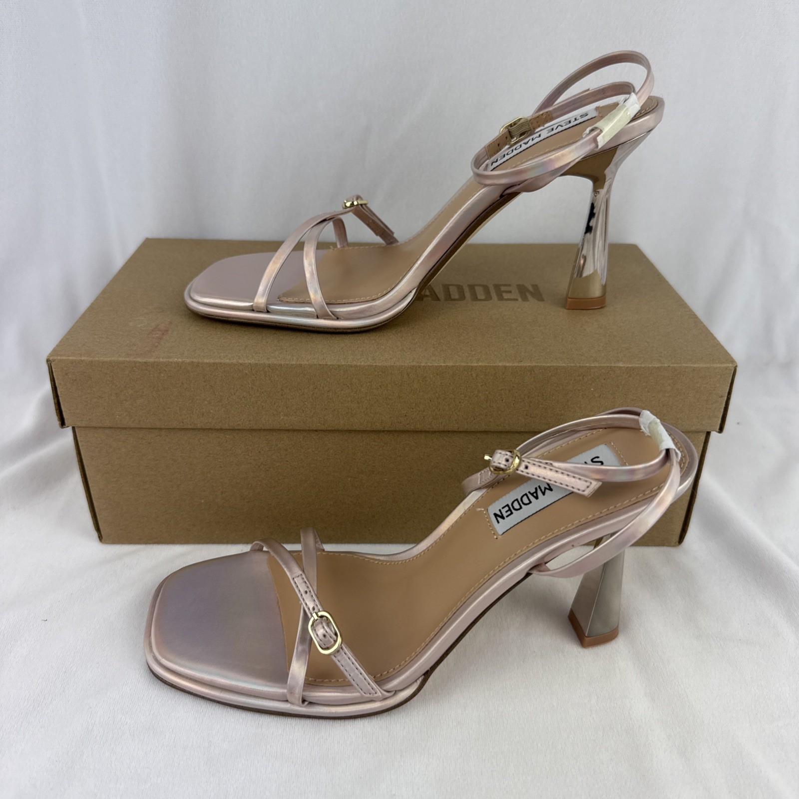 Steve Madden Zarya Champagne Metallic Strappy Heels 5.5 M