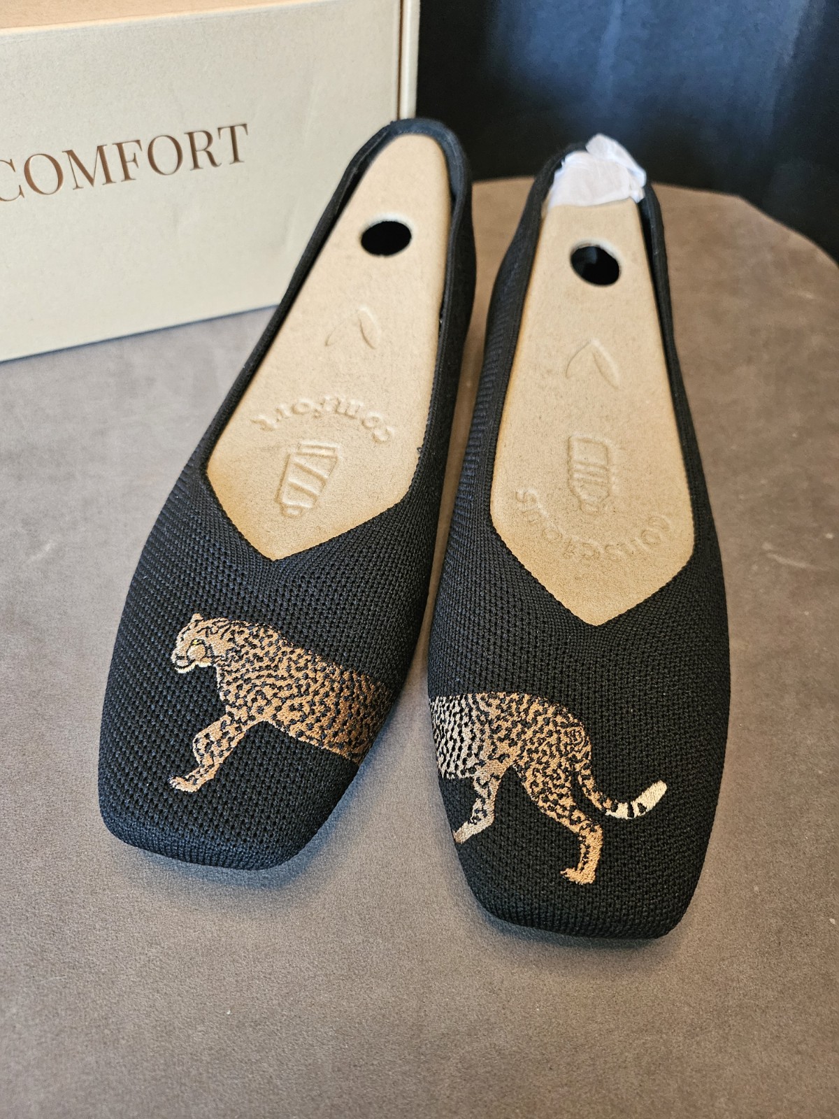 VIVAIA Margot 2.0 Black Cheetah Square-Toe V-Cut Flats Shoes EU 39.5 NIB