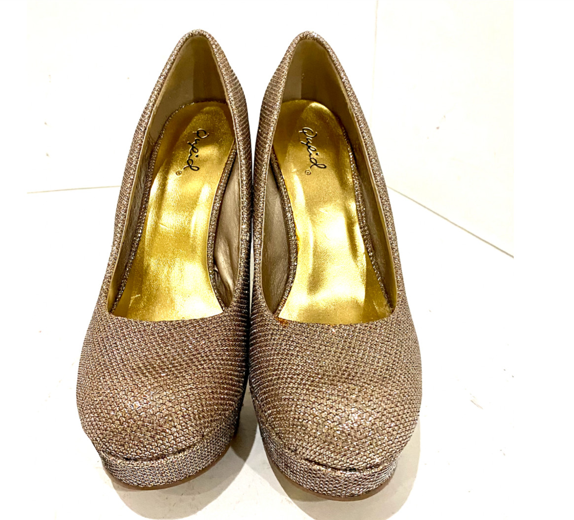 Gold Glitter Platform Stiletto Heels Womens 6 High Heel Pumps Party Disco Shoes