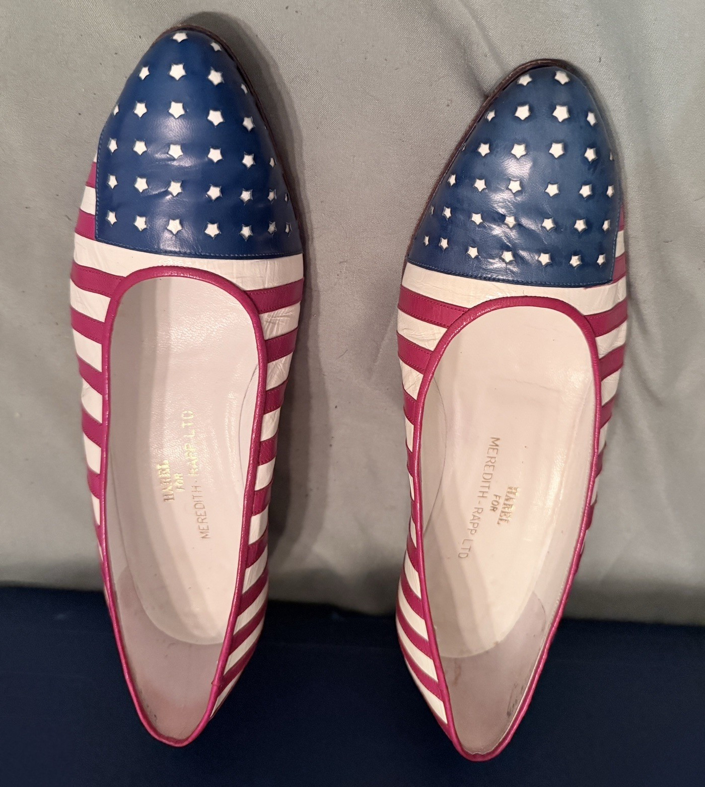 Baker Red White Blue Striped Faux Leather Studded Pointed Toe Pump 8
