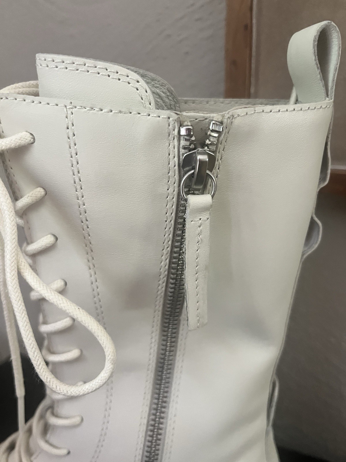 ASH ELTON White Leather Lace-Up Mid-Calf Combat Boots Lug Sole EU 38