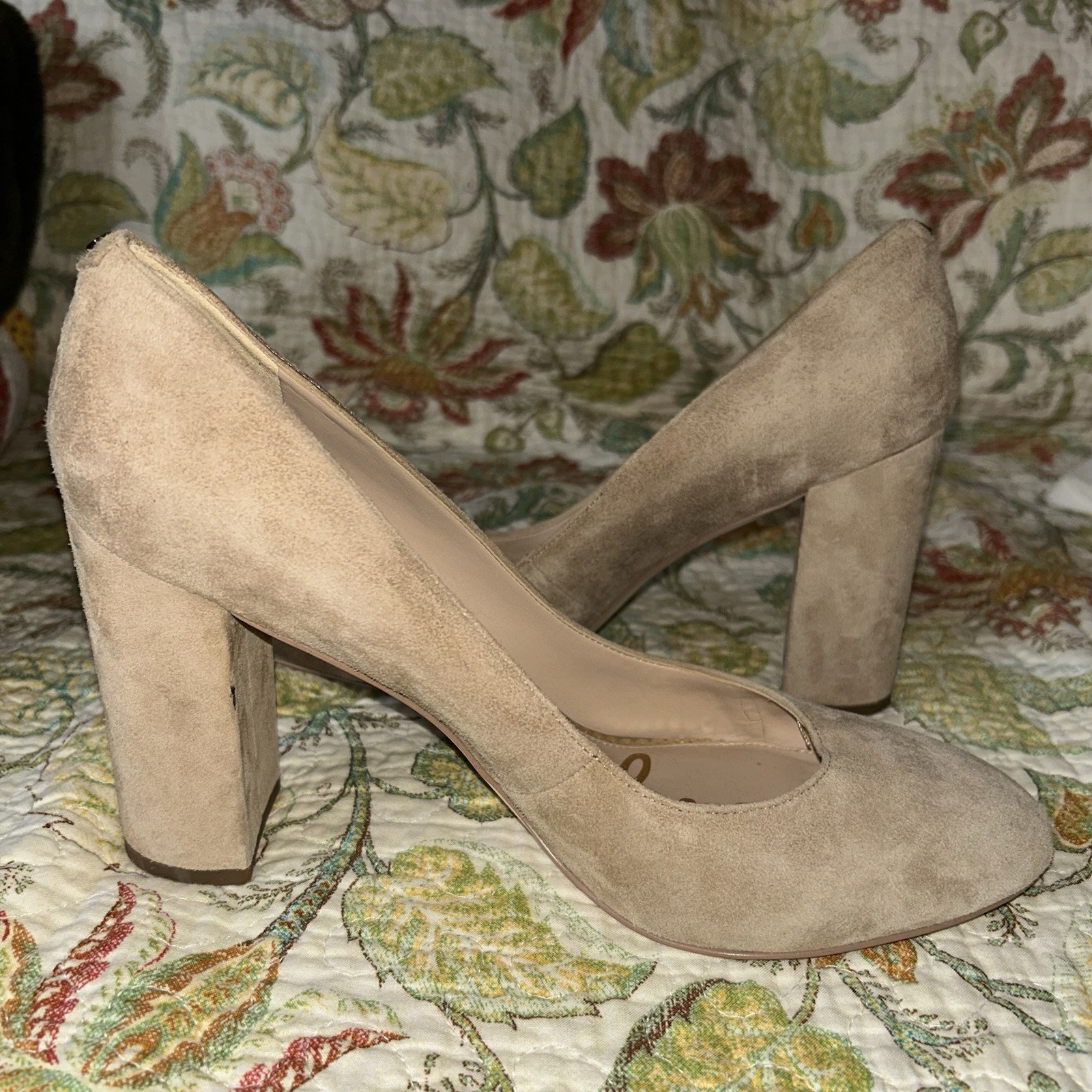 Sam Edelman JUNIE Oatmeal Suede Leather Block 3.25″ High Heel Size 10W