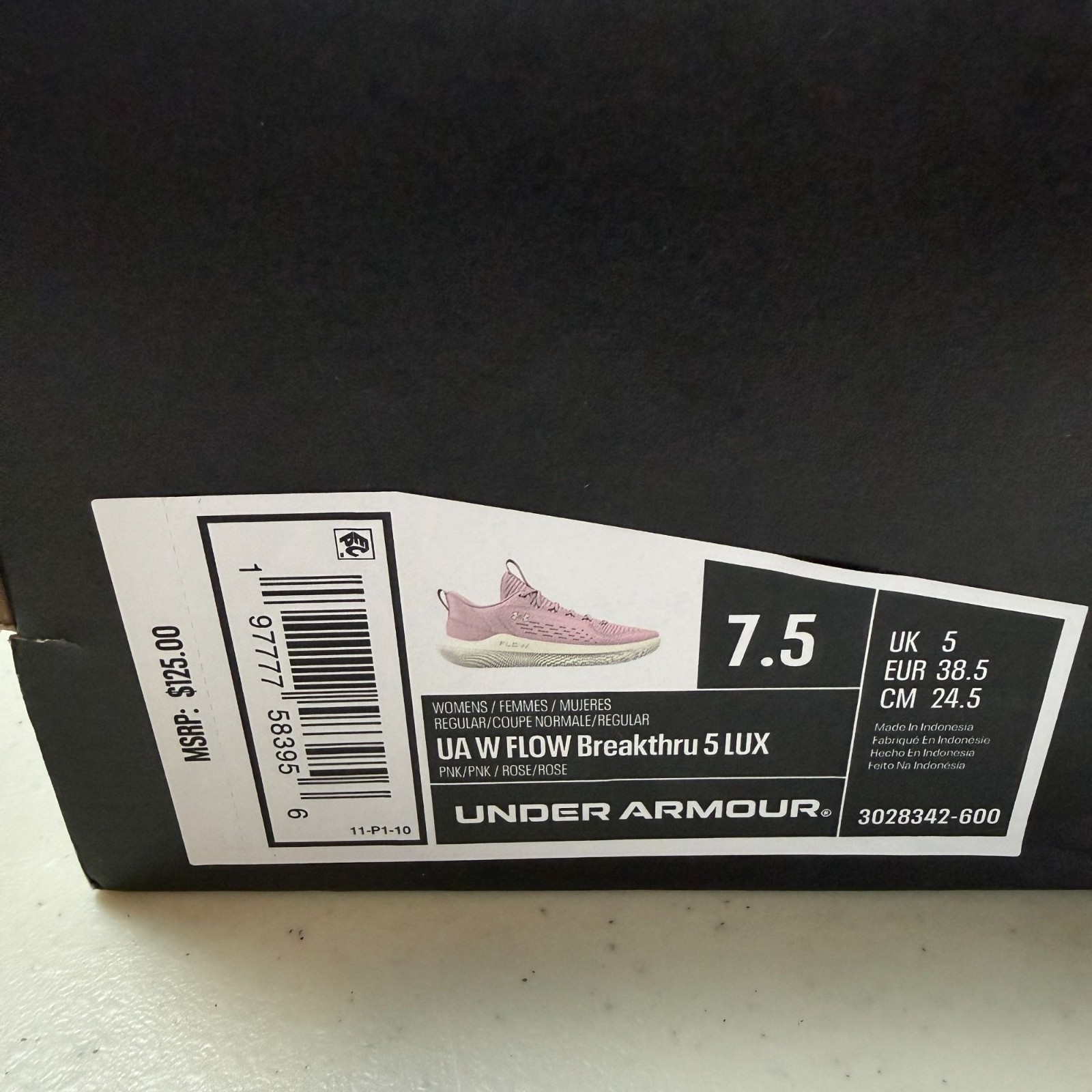 Under Armour Womens UA Flow Breakthru 5 Lux Sneakers Size 7.5 Pink