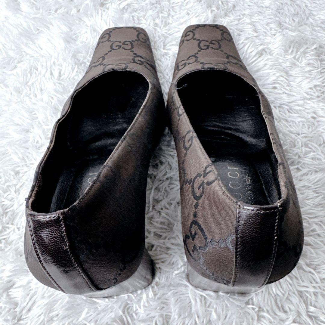 Rare GUCCI GG Pattern Brown Square Toe Heels Shoes 35.5 C 22.5cm US 5.5
