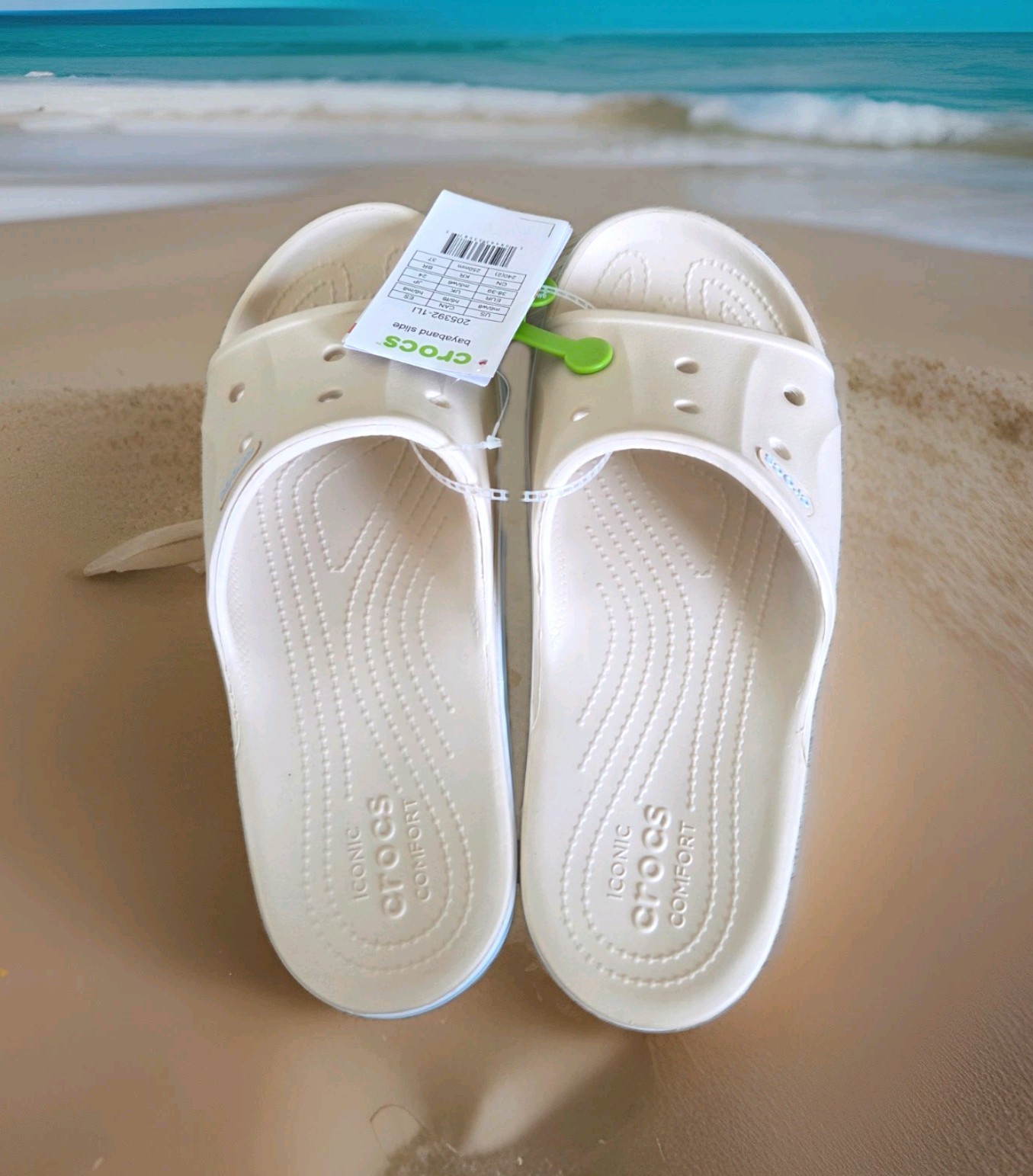NWT M6 W8 Crocs Bayaband Creme Beige Flip Flops Sandals Men & Womens Beach Shoes