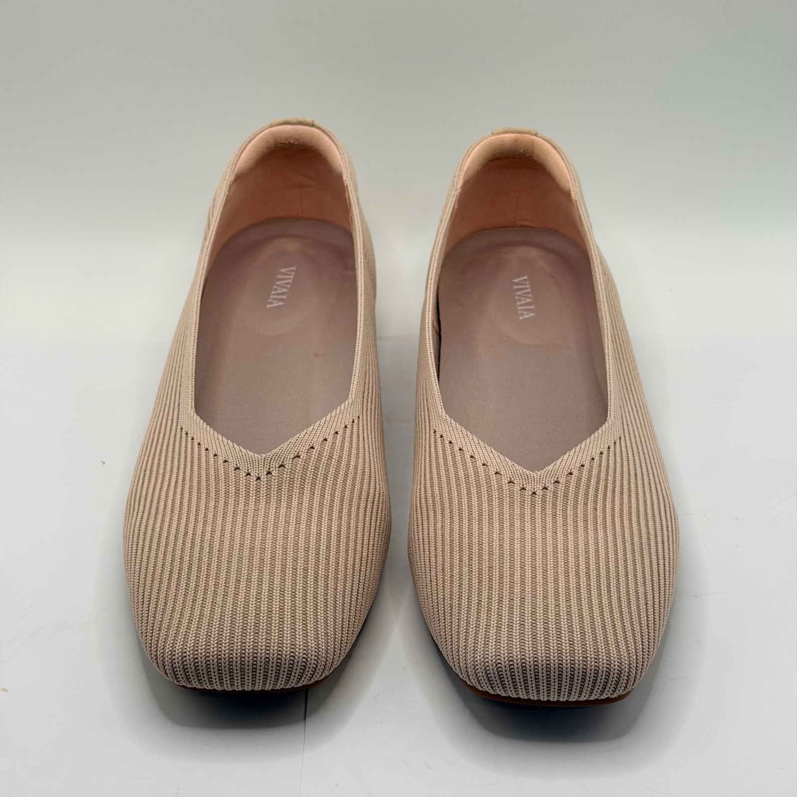 Vivaia Margot Square Toe V-Cut Ribbed Knit Flats baby pink Size 41 US 10