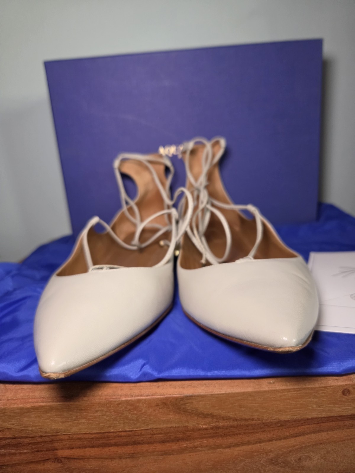 Aquazzura Christy Lace-Up Ballet Flats in Light Grey