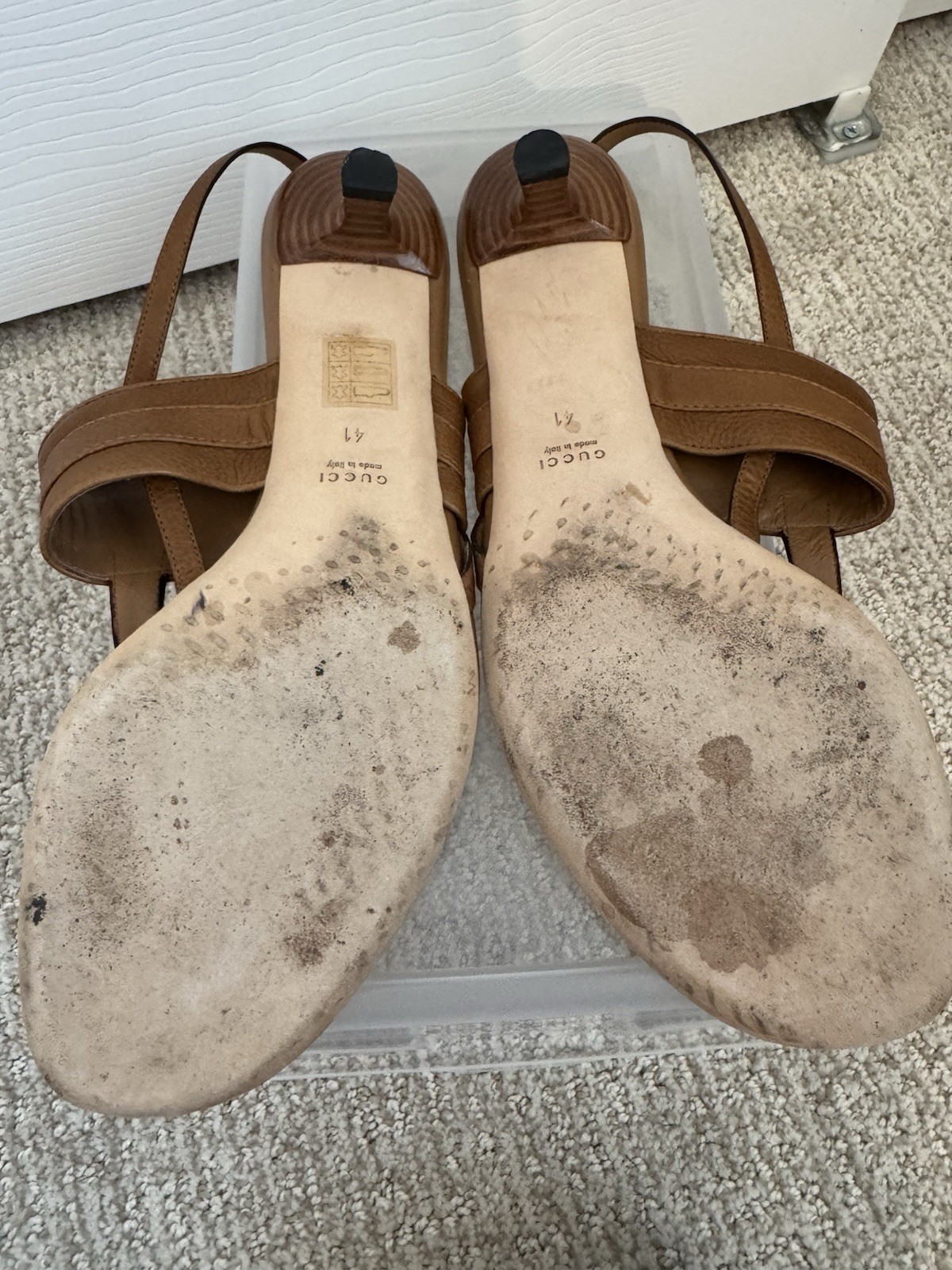 Gucci Women’s Brown Leather Strappy Thong Sandals Ankle Strap Buckle Logo EU 41