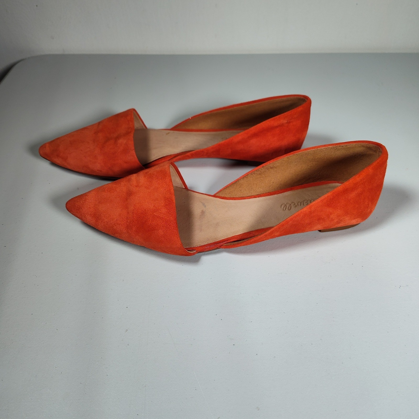 Madewell Lydia Orange Suede Pointed Toe d’Orsay Flats Shoes Womens 8.5