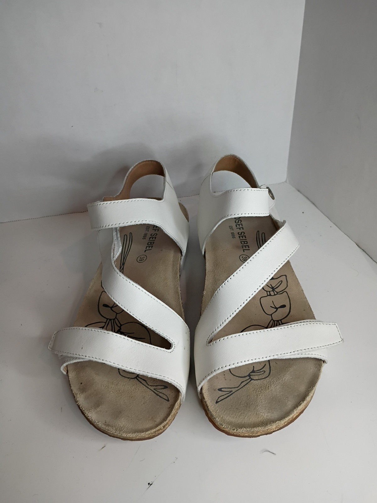 Josef Seibel Tonga 25 Women’s Sandals White Leather Size 39/8.5 Adjustable Comfy