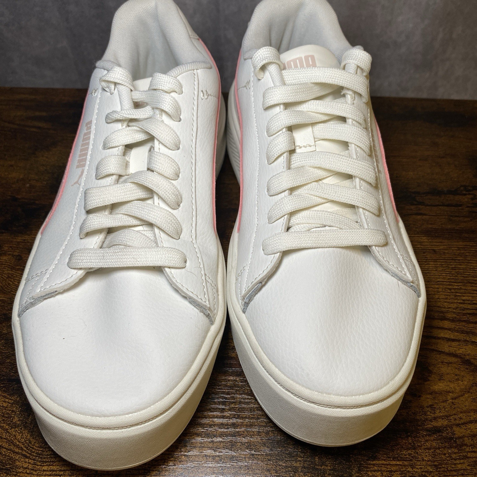 Puma Smash Platform V3 Womens Size 9 White Pink Athletic Shoes Sneakers