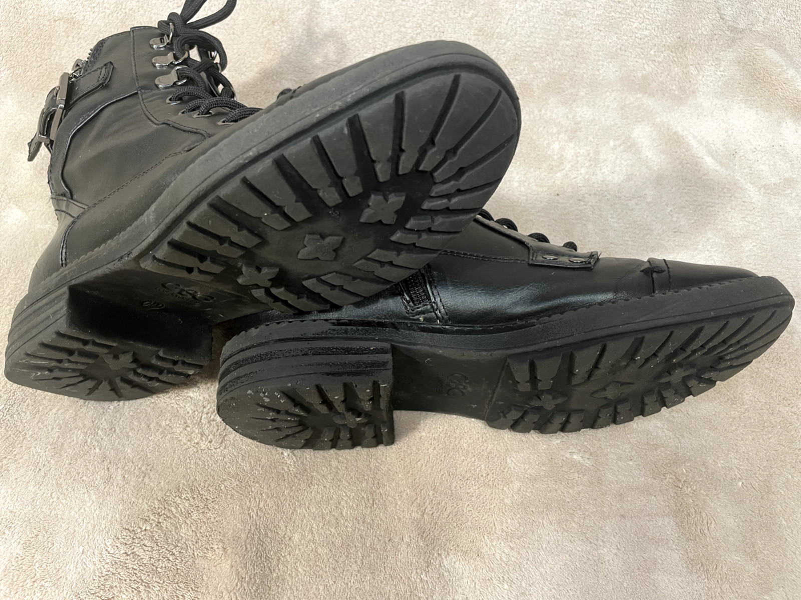 GBG Los Angeles Combat-Style Ankle Black Boots Size 7.5 M Zipper Buckle Lace-Up