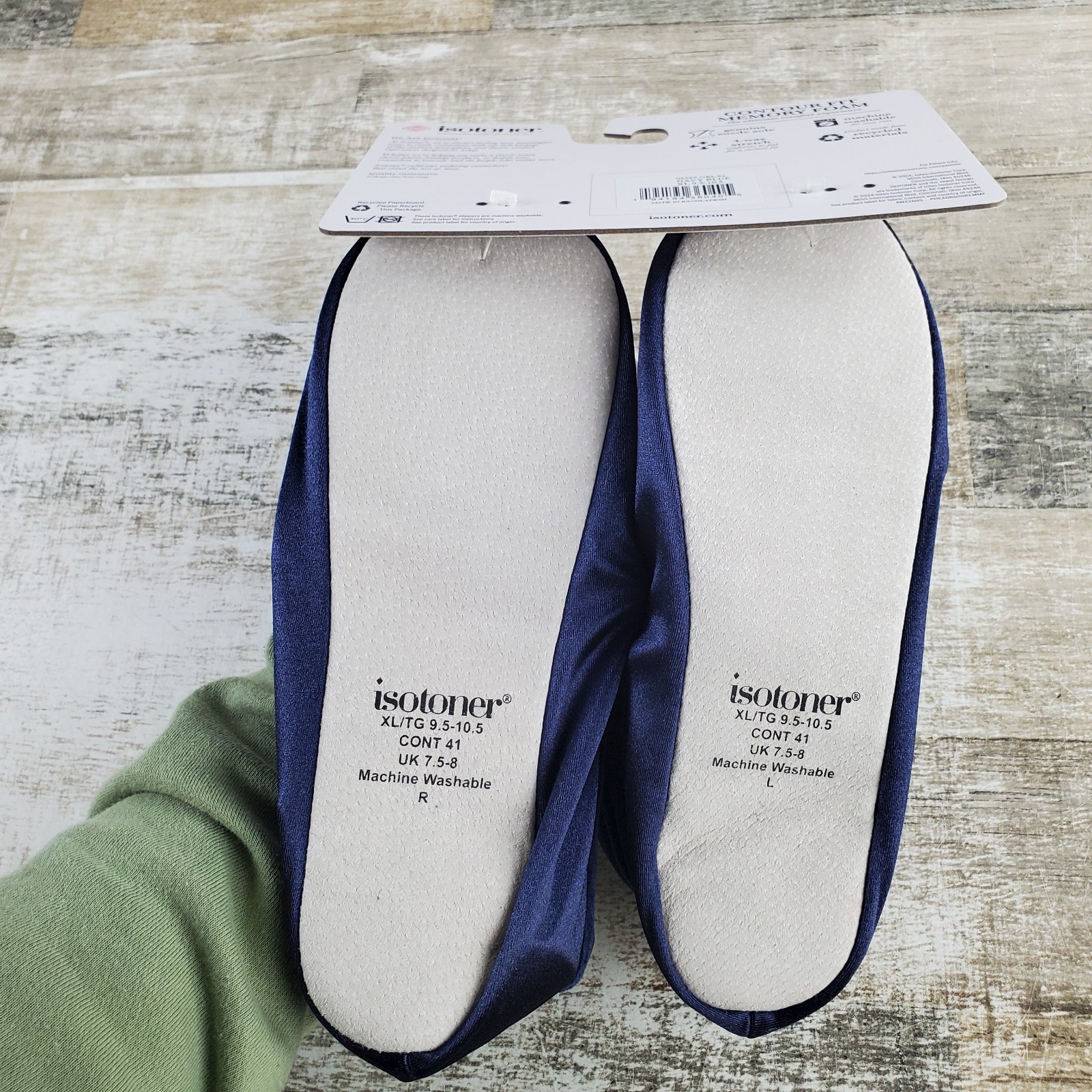 Isotoner Ivy Womens Moccasin Slippers Sz 9.5 – 10.5 Navy Spandex Velour Stretch