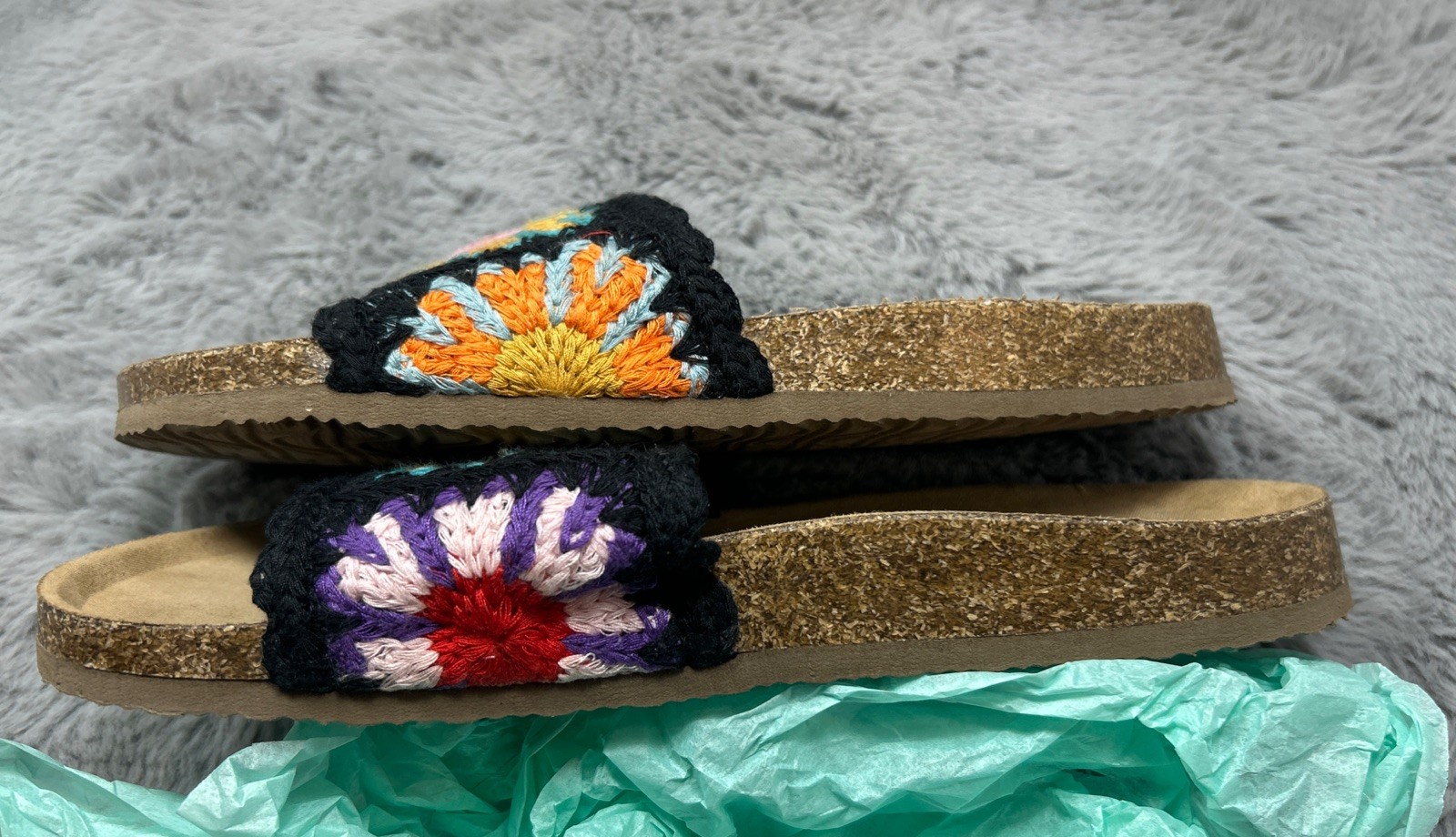 Unionbay Womens Size 8.5 Crochet Espadrille Boho Slip On Slide Dopamine Festival