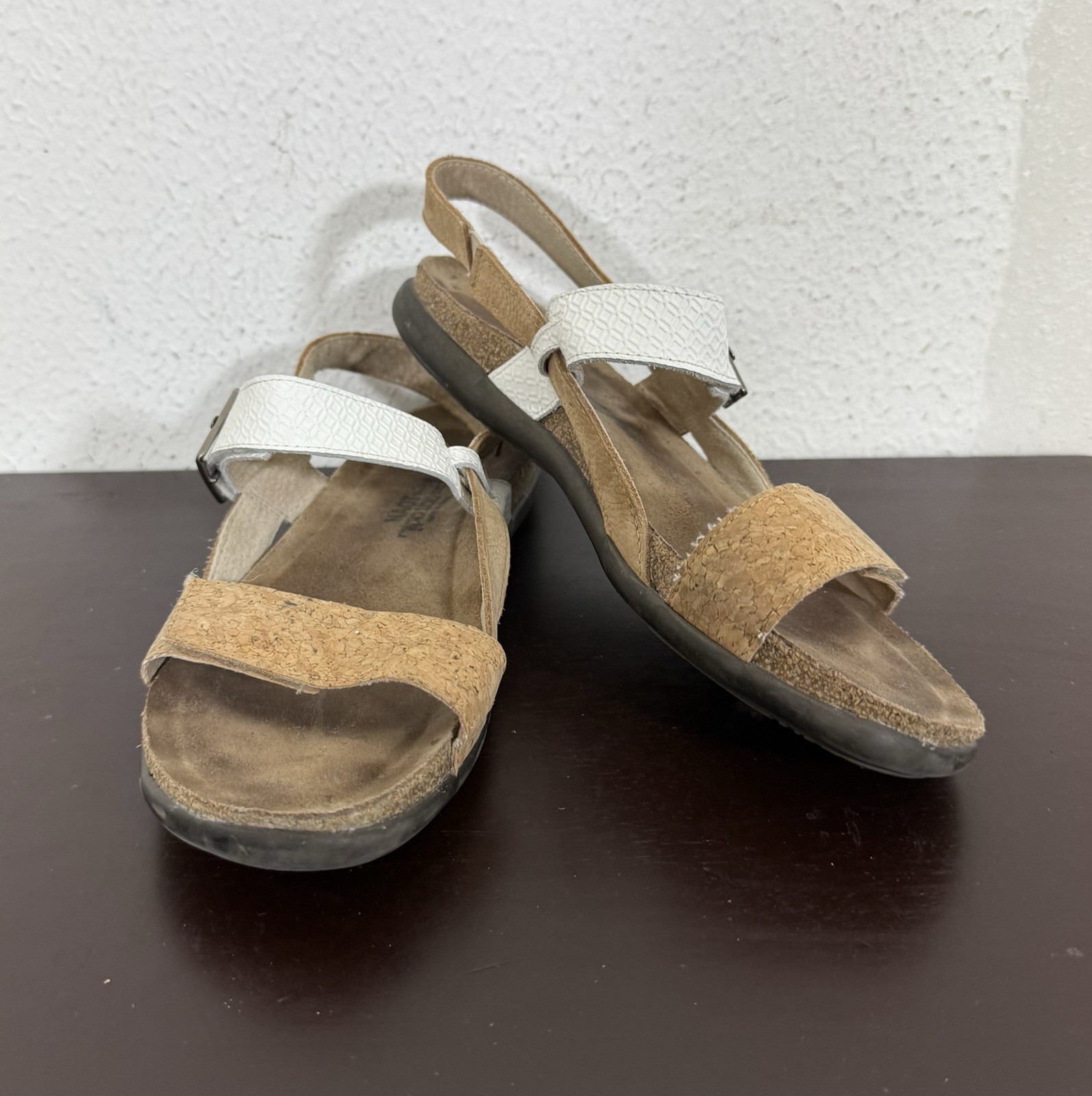 Naot Norah Cork & White Leather Sandals EU 41/ US 10-10.5 Women Comfort Leather