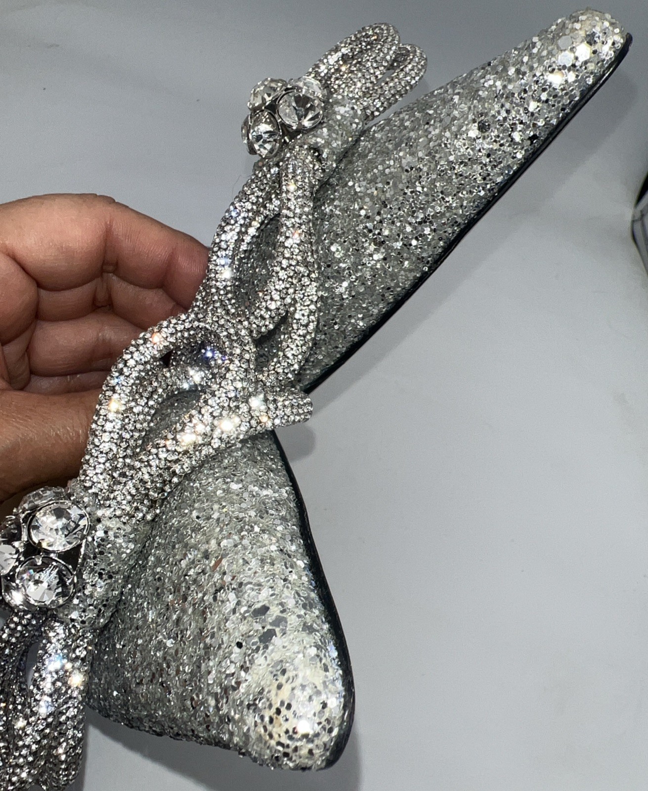 Mach & Mach Double Bow Glitter Crystal Embellished Heels Leather Women’s EU 39.5