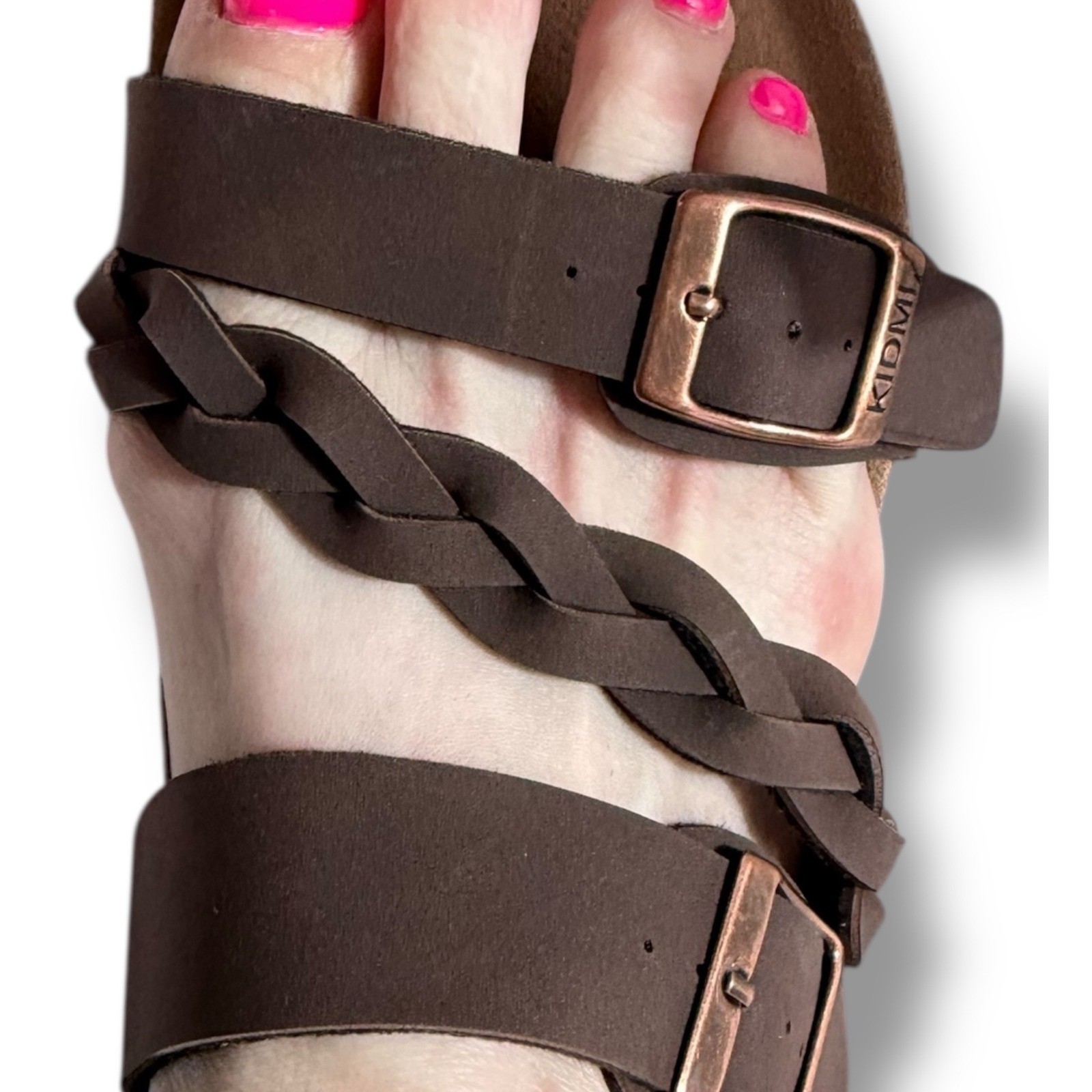 Kidmi Women Chocolate Brown Braided Strap Cork Footbed Sandals Sz 40 US 9
