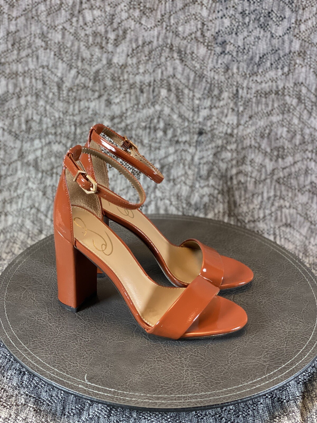 Sam Edelman Yaro Heels Ankle Strap Sandal Copper Patent Size 7