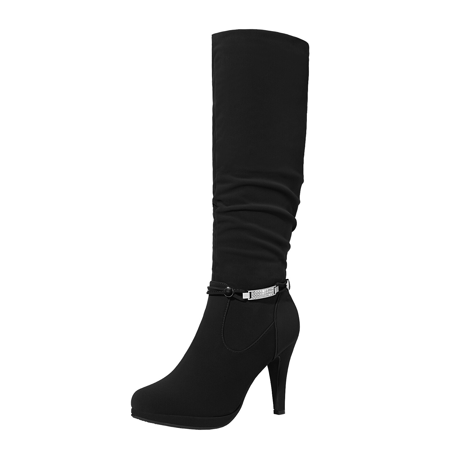 Women Stilettos High Heel Side Zipper Faux Fur Lined Knee High Boots