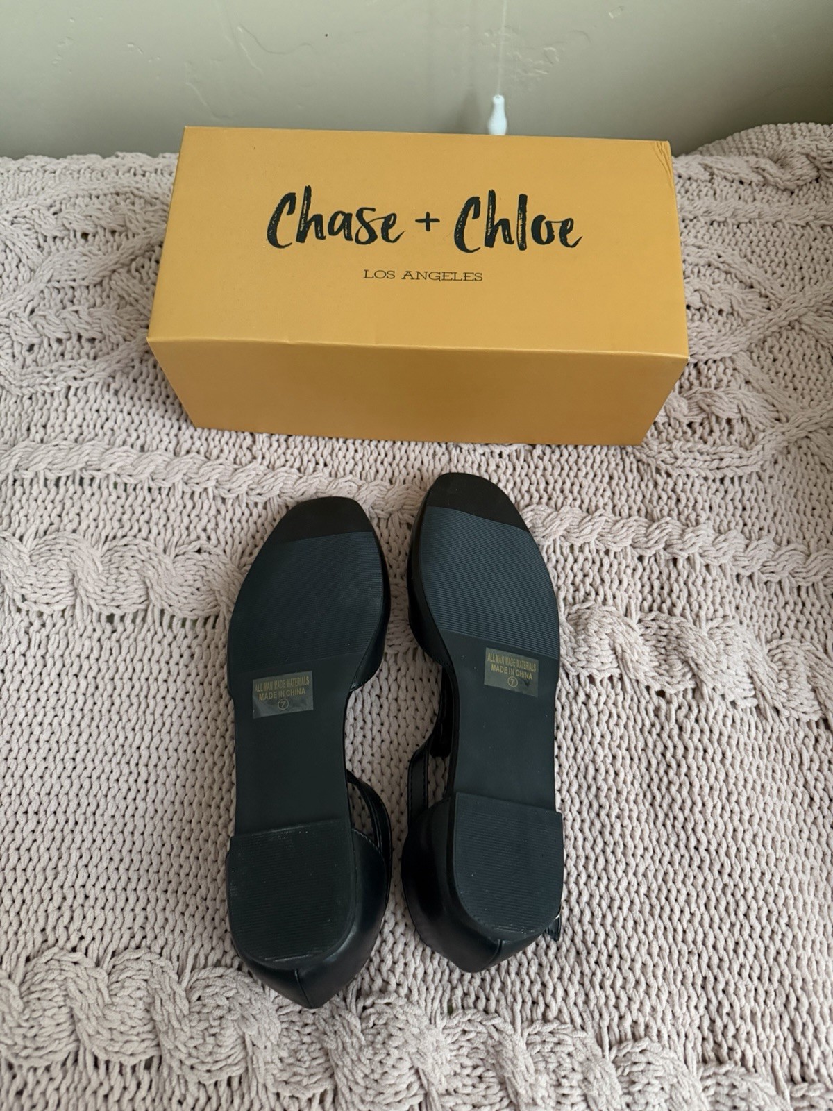 New Chase + Chloe Women’s 7 Black Cut-Out Ankle Strap Buckle Flats Round Toe