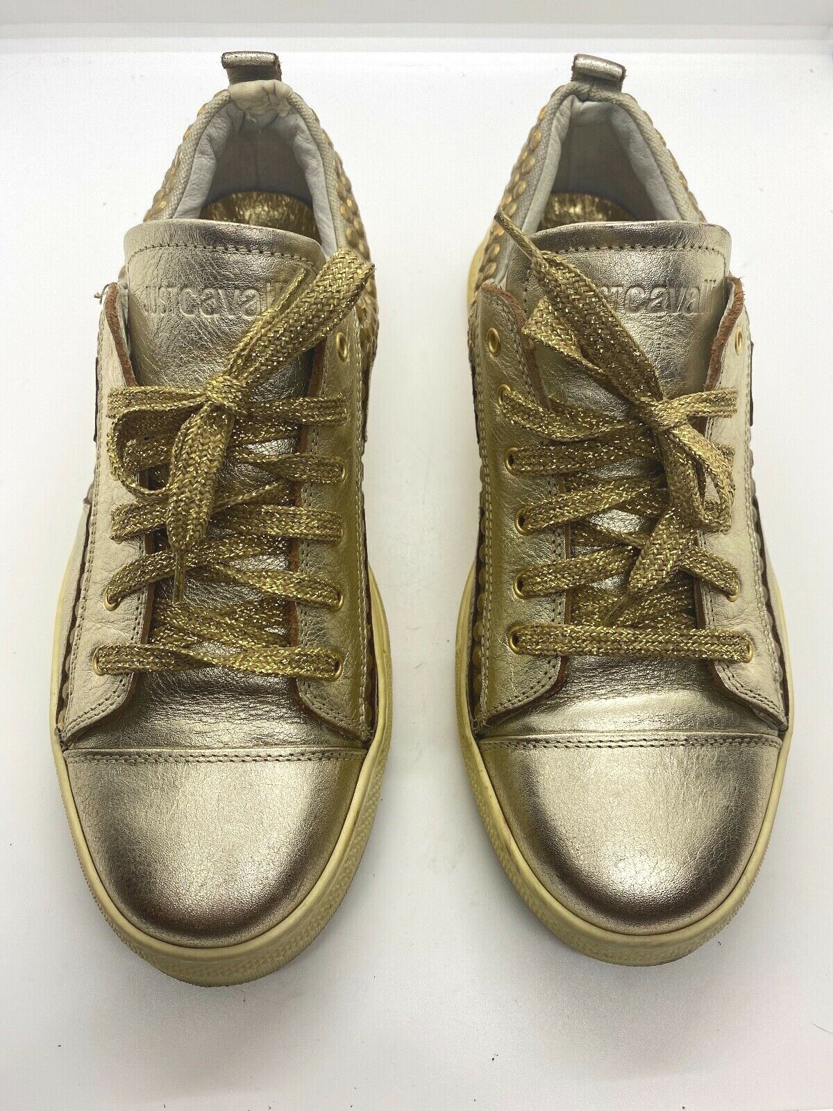 Just Cavalli Womens Gold Metallic Sneakers Sz US 7.5 Preowned