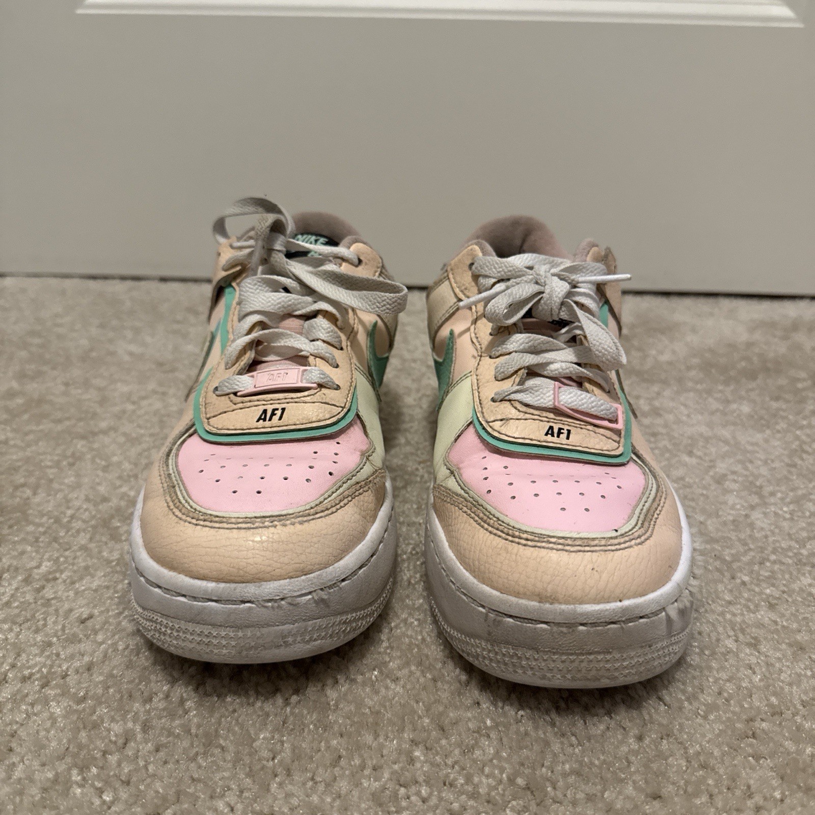 Nike Air Force 1 Shadow Multicolor Beige Pink Green Leather Low Top Sneakers