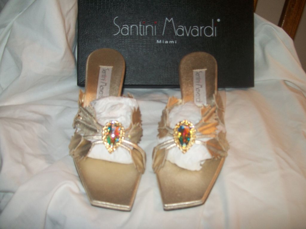 NIB Santini Mavardi Miami Gold pumps Shoes 39 9 7 heels open toe medium b m
