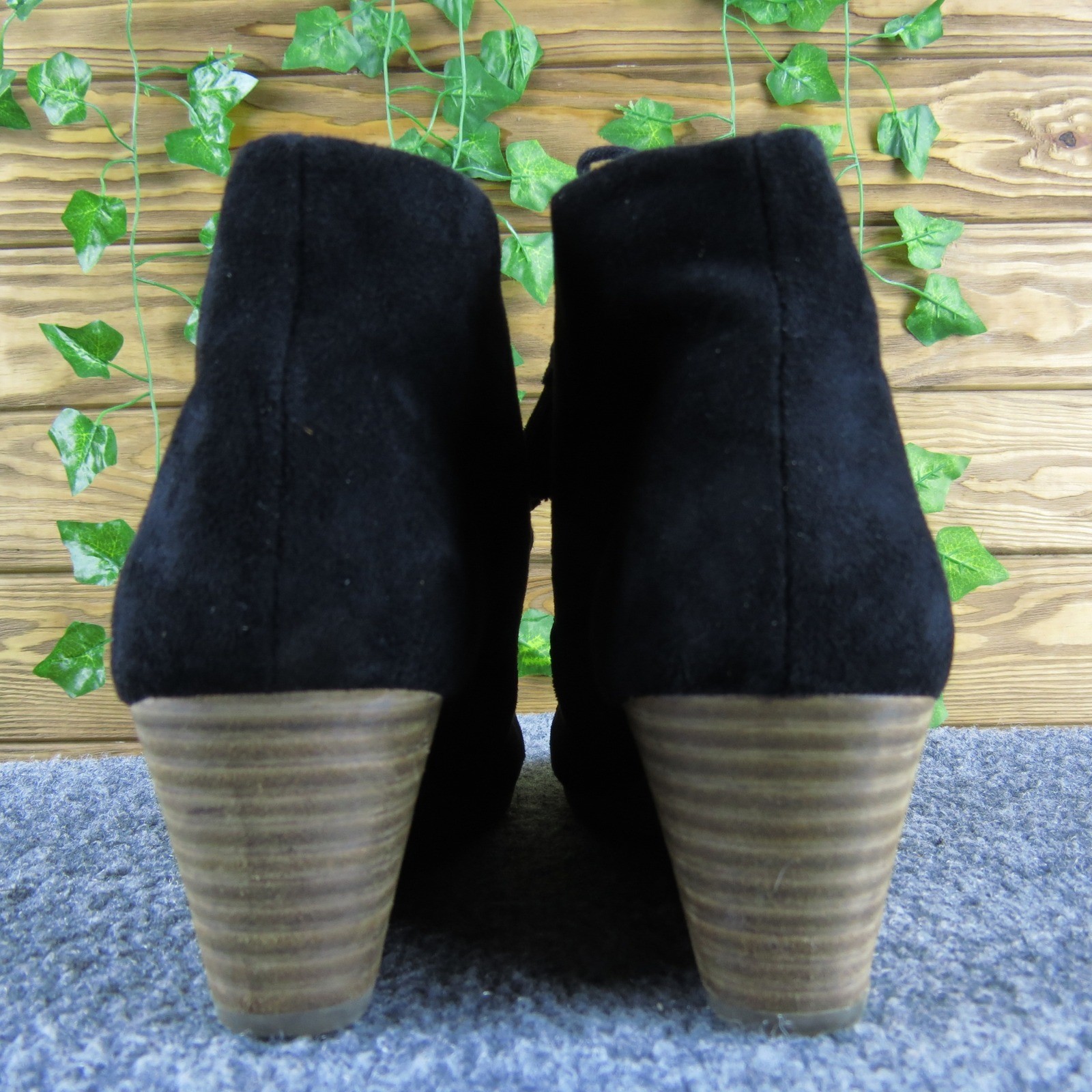 Dr Scholl’s Dakota Women’s 6.5 Wide Black Fabric Wedge Booties Comfort Lace Up